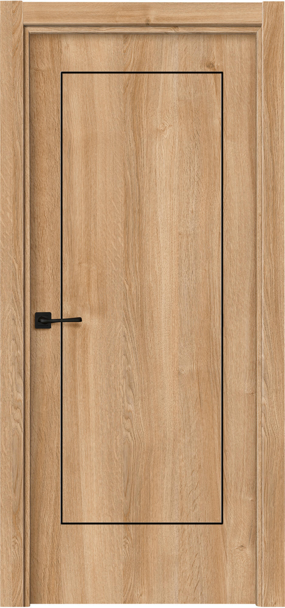 Puerta de interior abatible ciega estructura maciza acabado laminado serie line plus tacoma roble apertura derecha cerco de 90 x 30 anchura 72.5 cm