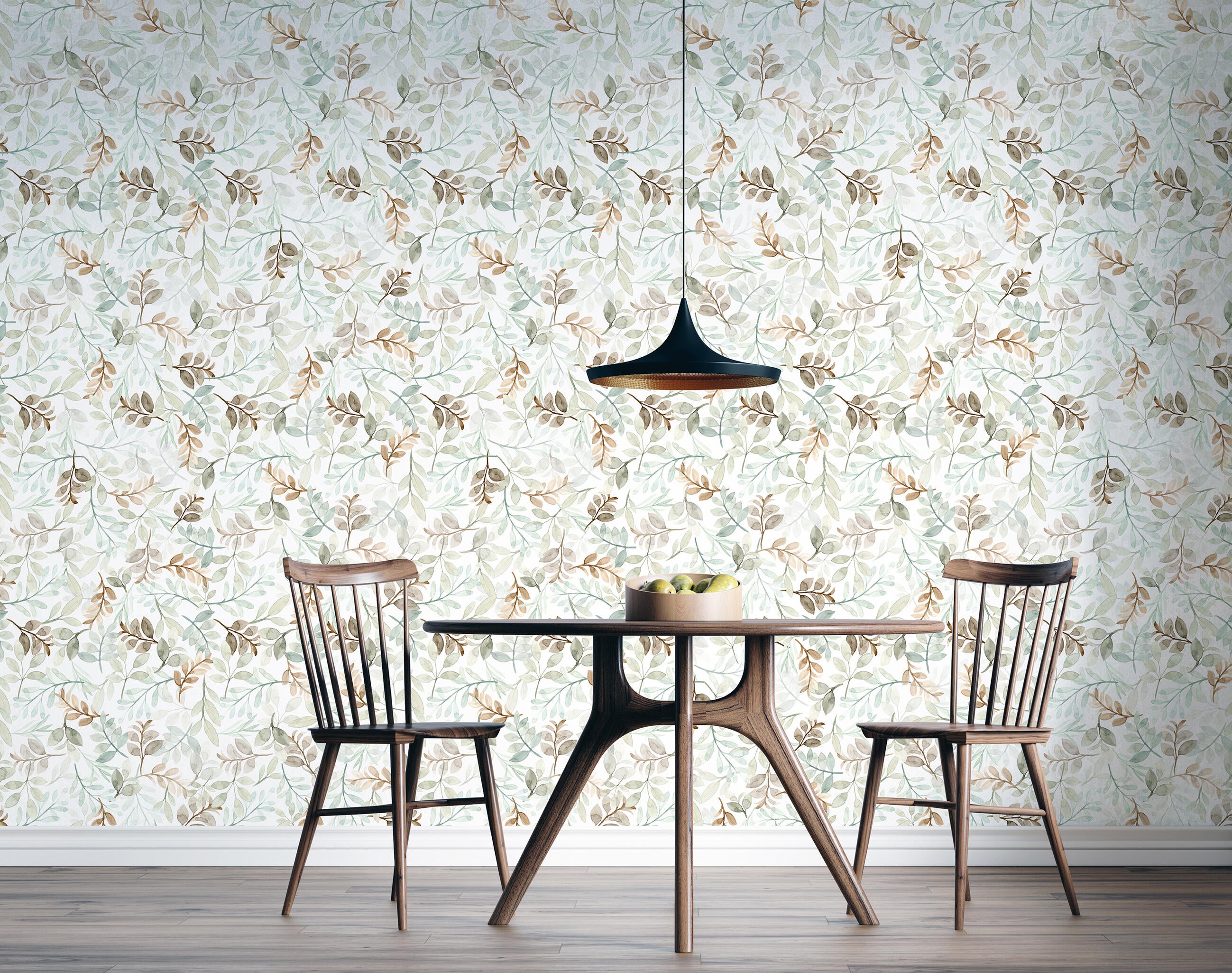 Papel pintado PVC adhesivo Botánico, plantas o floral Branches verde, blanco, marrón  LHD 65cmx2.8m superlavable. Apto para cocinas o baños - 12