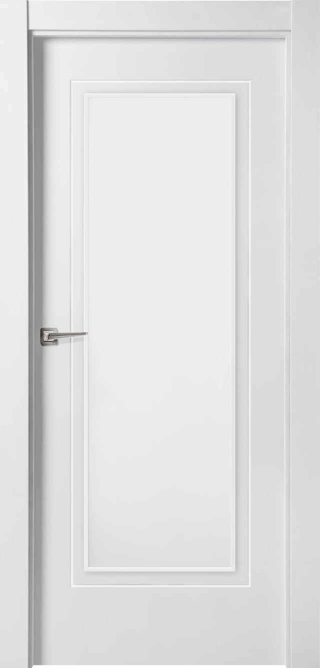 Puerta de interior abatible vidriera con cristal incluido estructura maciza acabado lacado serie Line Miramar Blanco apertura derecha cerco de 70 x 30 anchura 72.5 cm