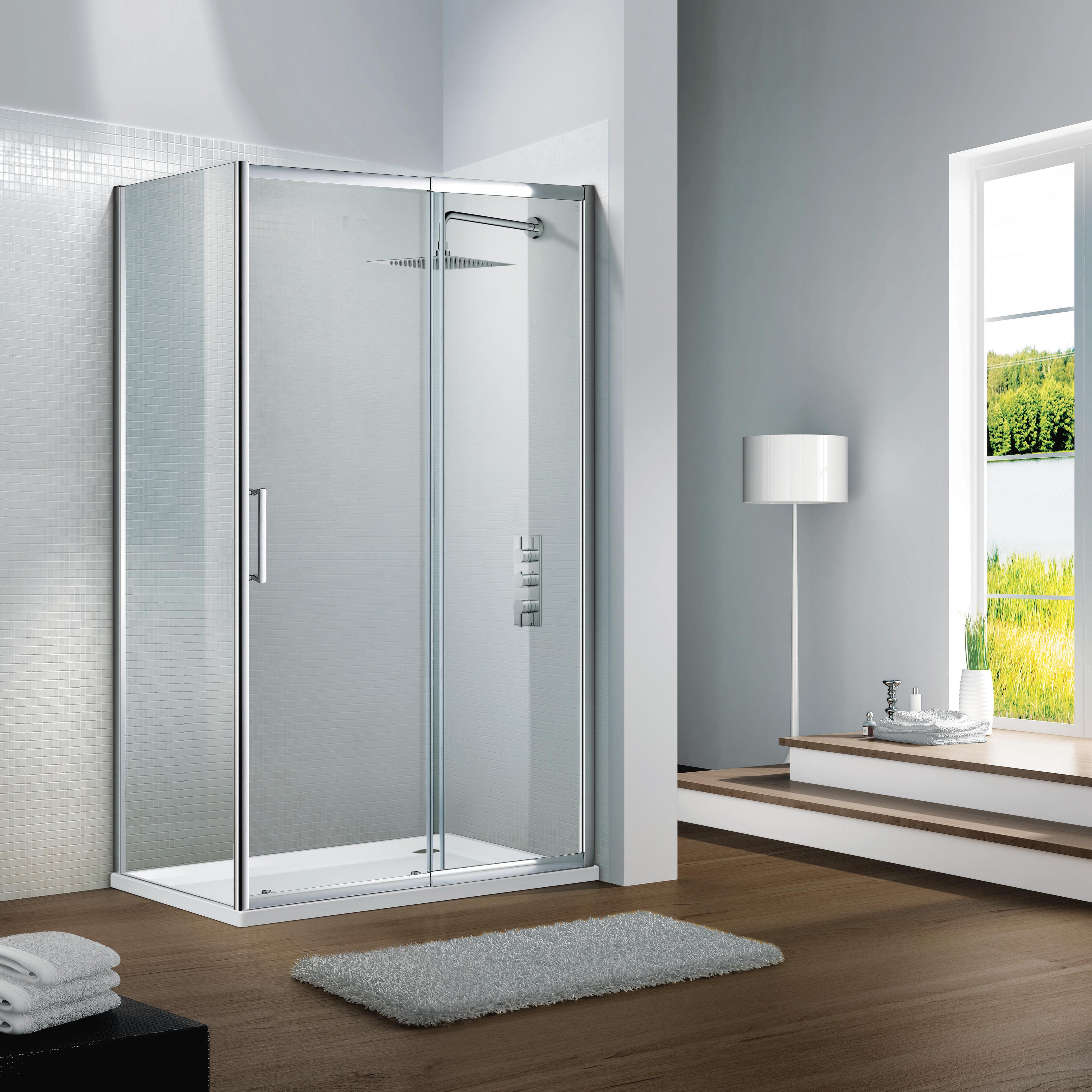 Porta doccia scorrevole L 94-100 cm x H 195 cm per nicchia in vetro trasparente SP. 6 mm, profilo lucido cromo, serie Slimline - 2