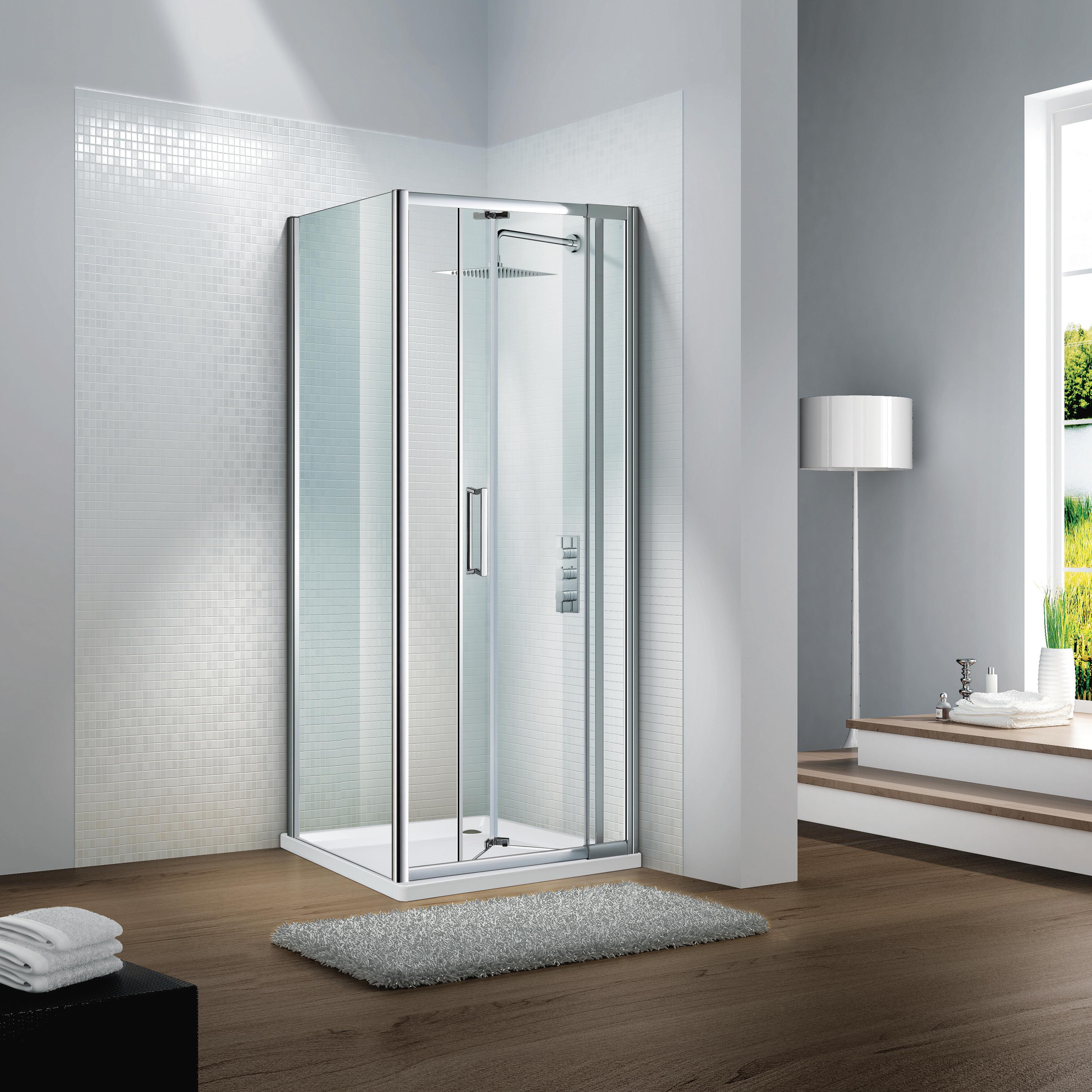 Porta doccia pieghevole L 63-70 cm x H 195 cm per nicchia in vetro trasparente SP. 6 mm, profilo lucido cromo, serie Slimline - 2