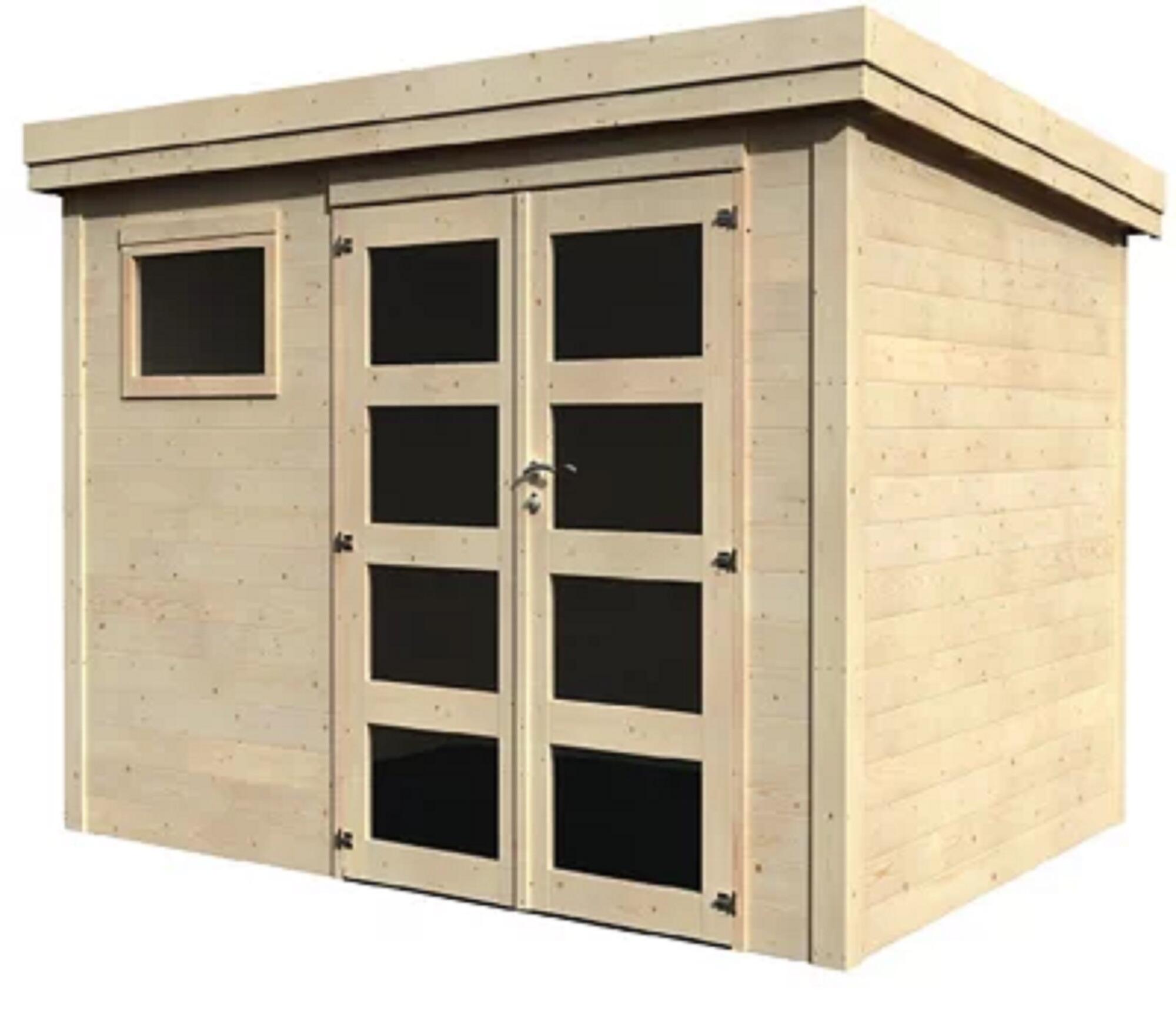 caseta de madera paolo de 390x216x305 cm y 10 m2 con 28 mm espesor y doble puerta abatible decor et jardin