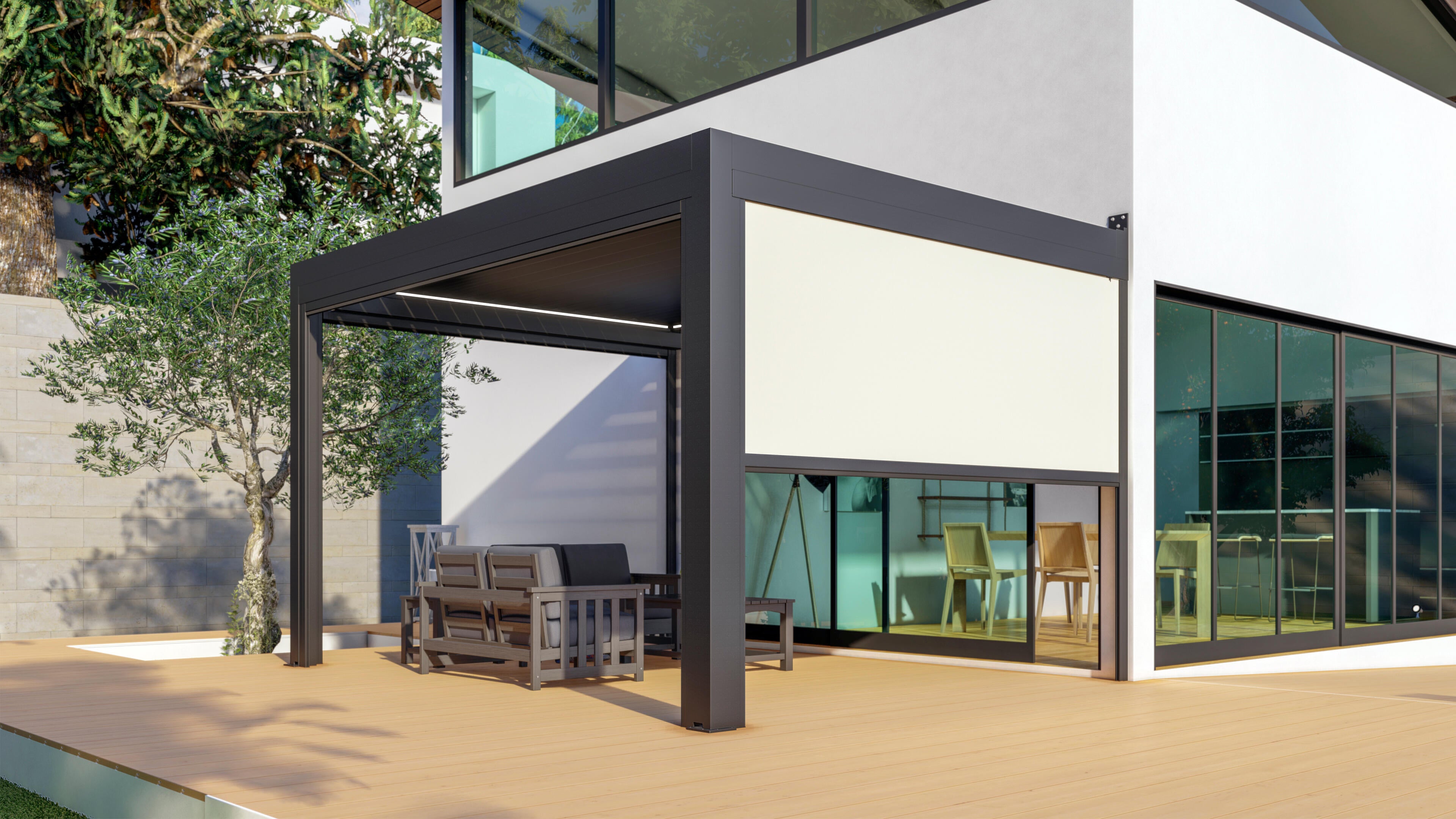 Toldo vertical zip roma de poliéster gris-blanco 4 x 2,5 m para pérgola bioclimática génova