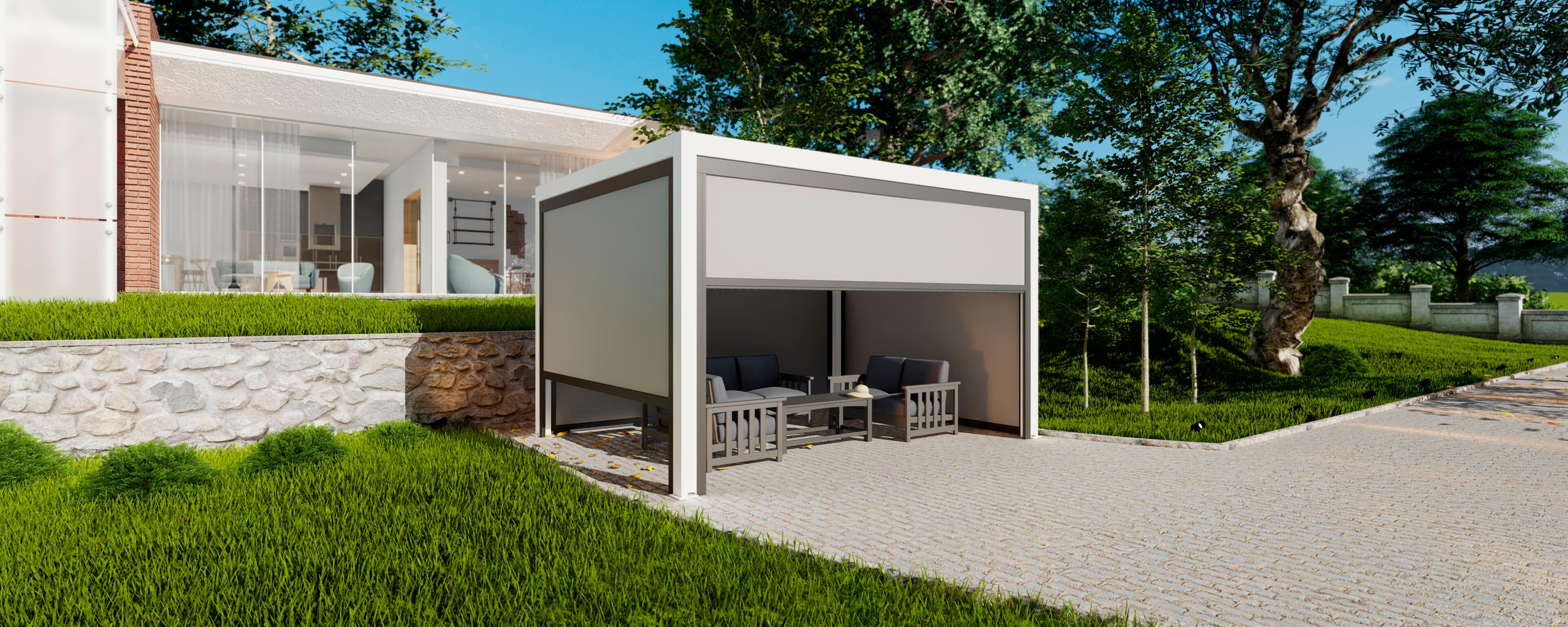 Toldo vertical zip roma de poliéster gris 3 x 2,5 m para pérgola bioclimática génova