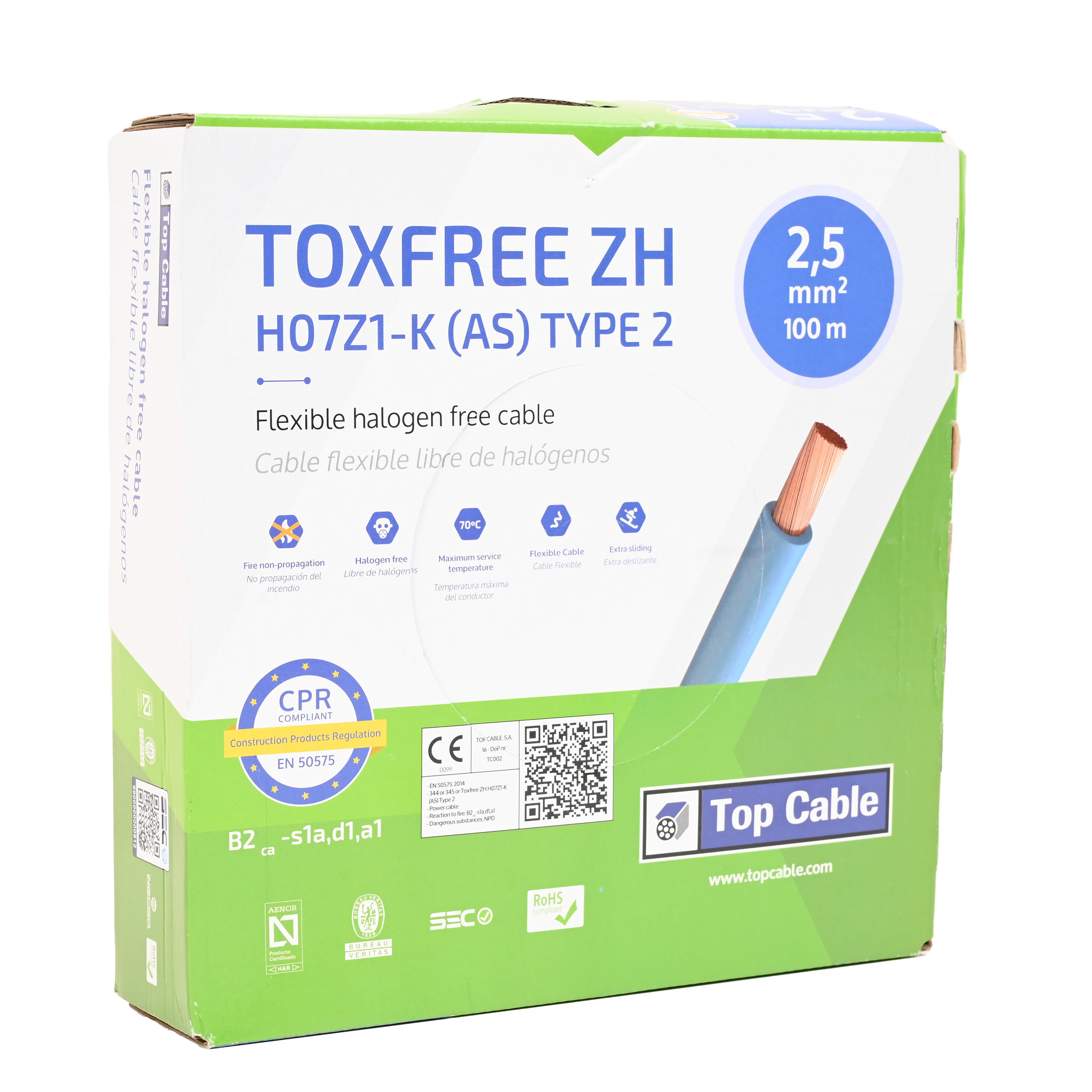 Cable H07Z1-K 100M 1,5 mm² Amarillo/Verde - 14