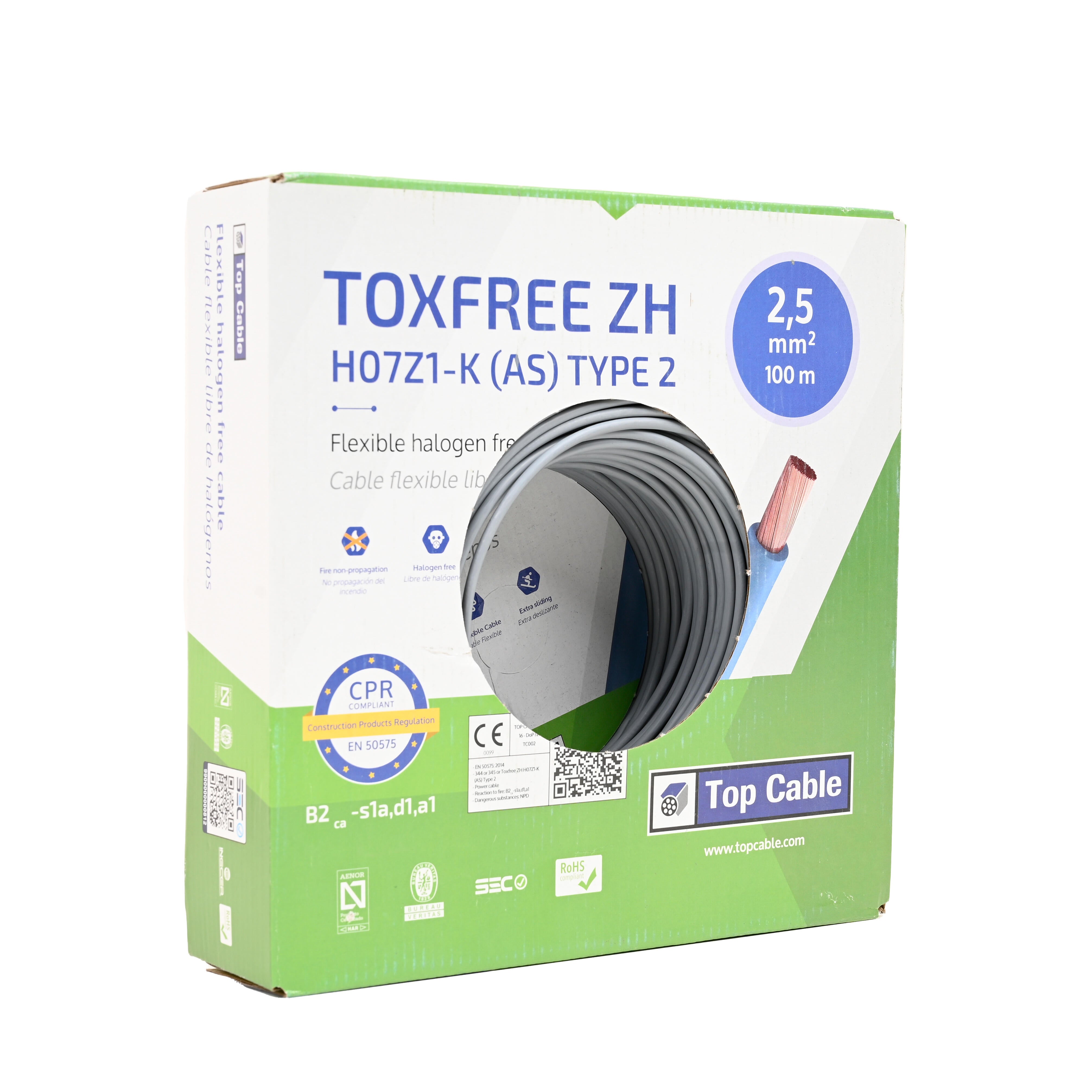 Cable eléctrico H07Z1-K 1,5 mm² color gris 100 m - 13