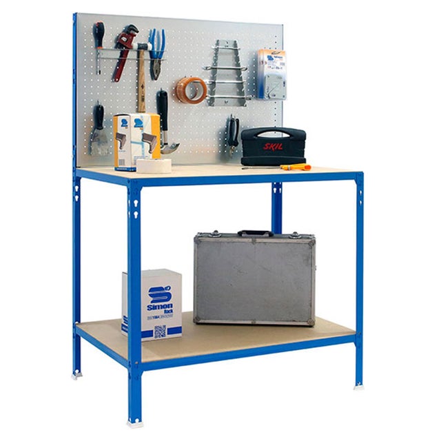Bancada de trabalho 144x90x60 cm azul e cinza 220 Kg Simonrack BT2 Eco