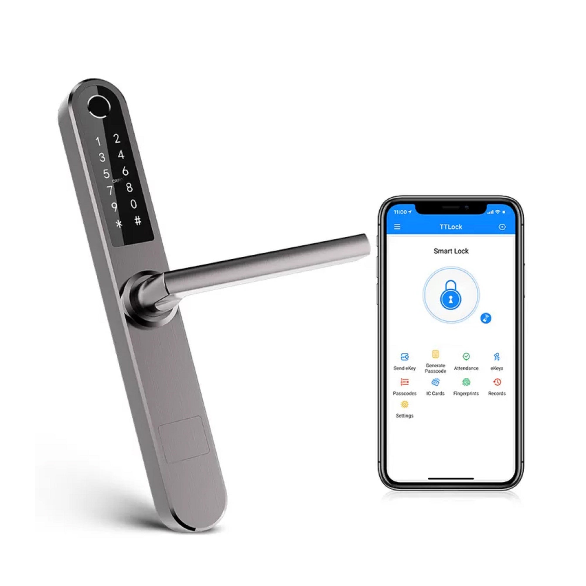 Manilla con placa electrónica de acero inoxidable niquelado