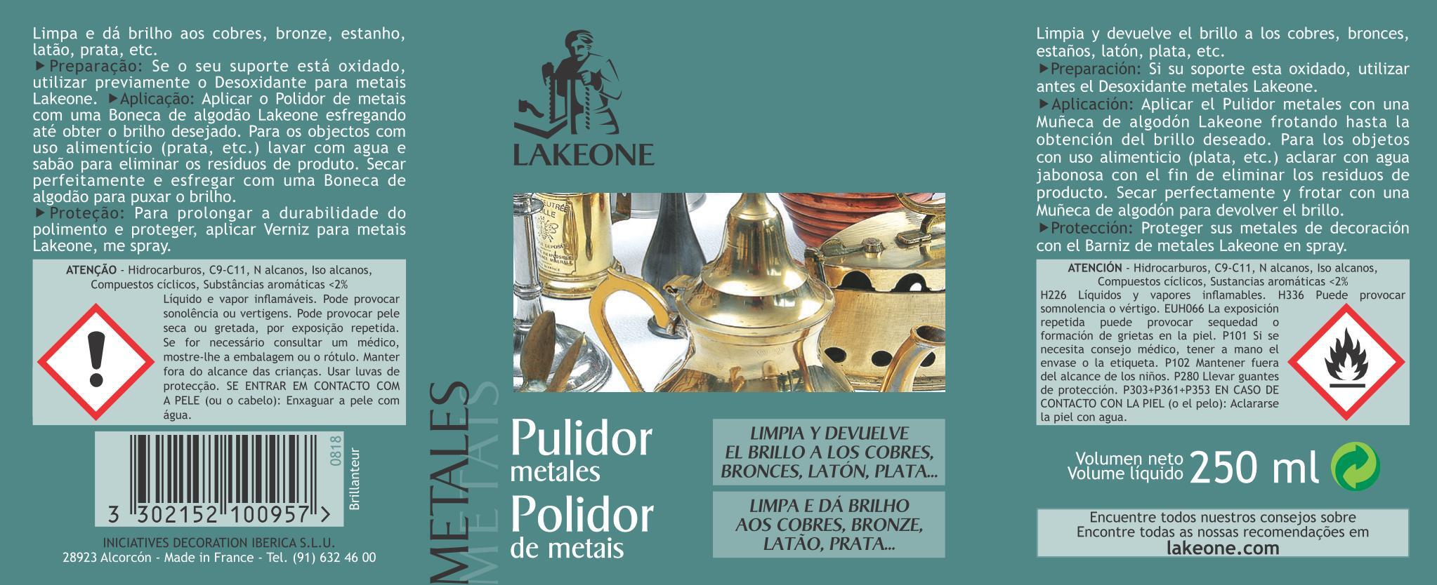 Pulidor abrillantador metales LAKEONE 250ml - 2