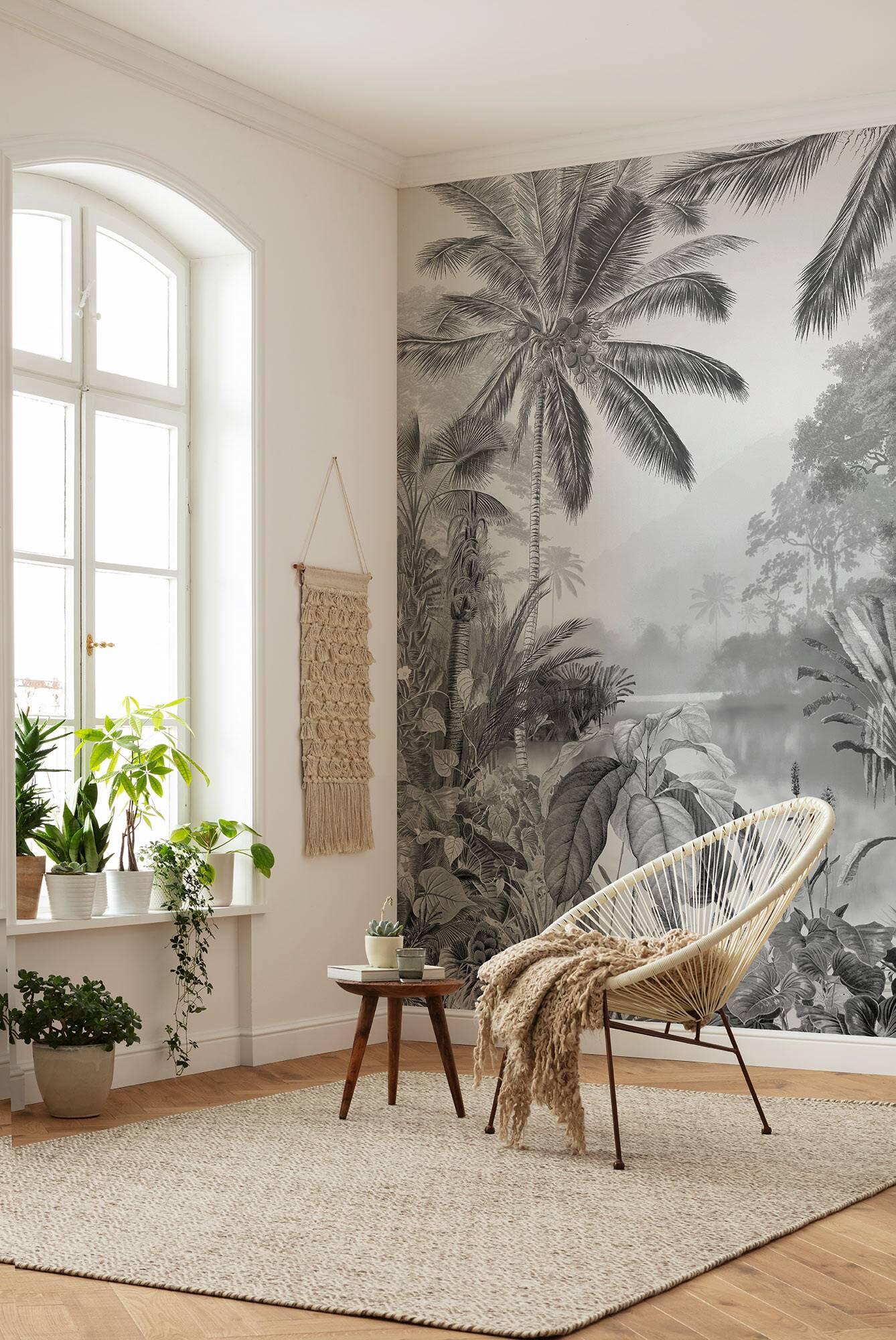 Mural no tejido naturaleza jungle lake gris / plata de 200 x 250 cm komar