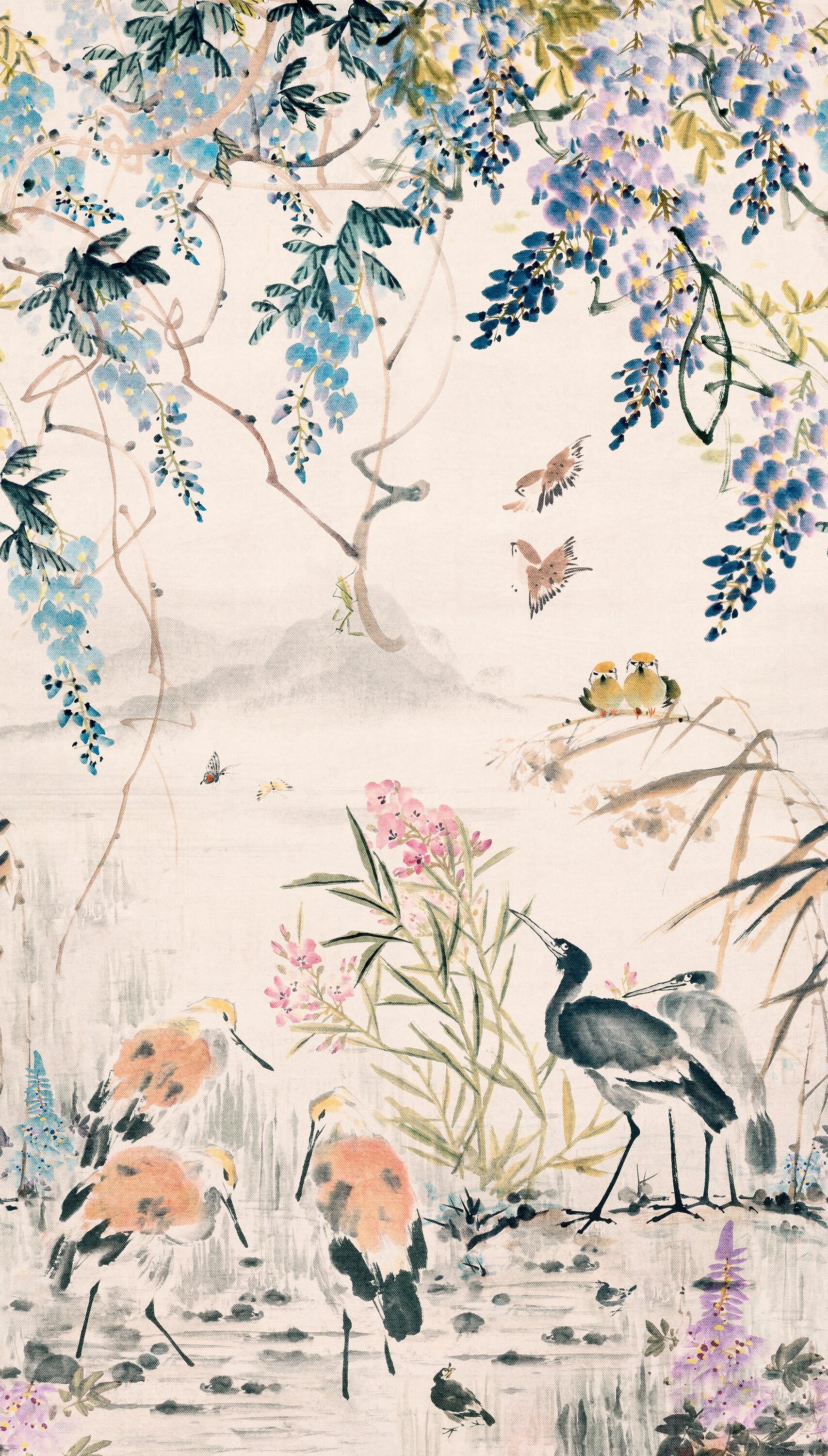Mural TNT texturado lavable naturaleza jadín japonés azul 159 x 280 cm SAINT HONORE - 3