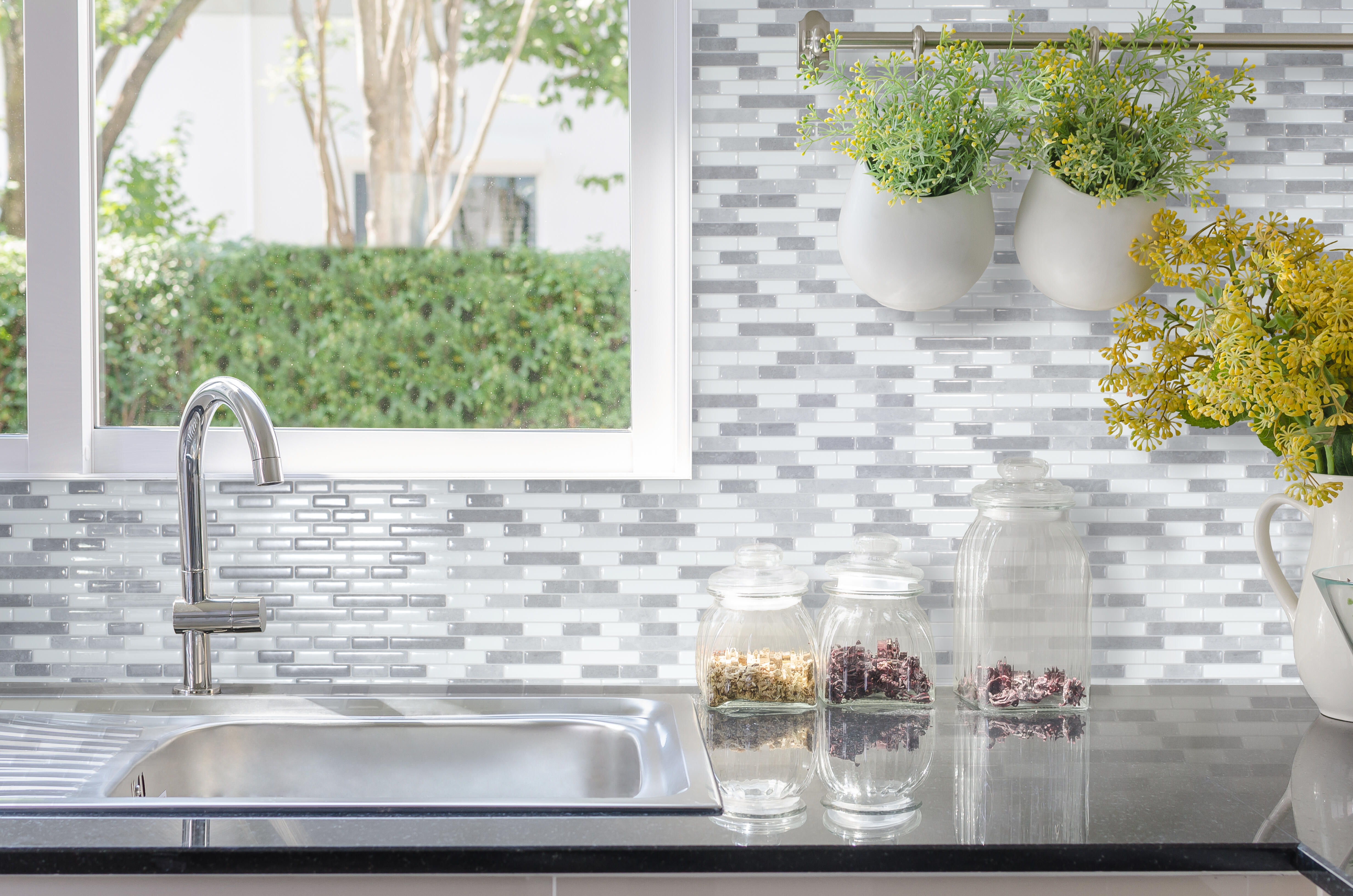 Pegatina mosaico blanco, gris smart tiles muretto silia de 23x23 cm