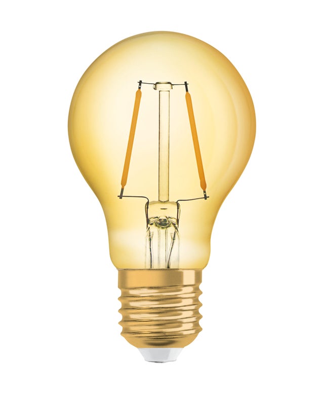 Bombilla decorativa LED filamento E27 forma estándar 220 lúmenes 2.5W color de la luz blanco cálido 2400K CRI 89-80 luz natural y fiel clase energética F