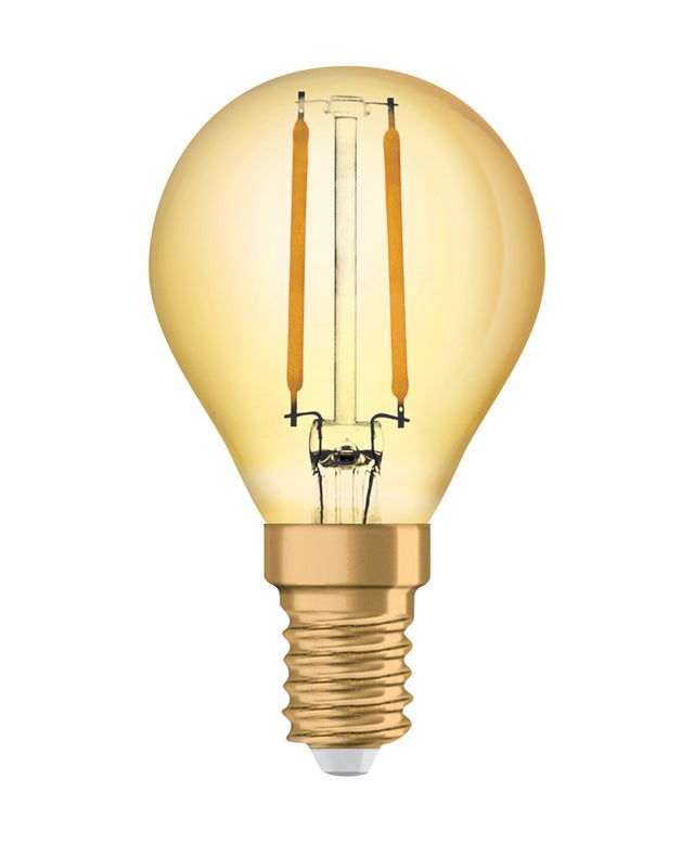 Bombilla decorativa LED filamento E14 forma estándar 220 lúmenes 2.5W color de la luz blanco cálido 2400K CRI 89-80 luz natural y fiel clase energética F