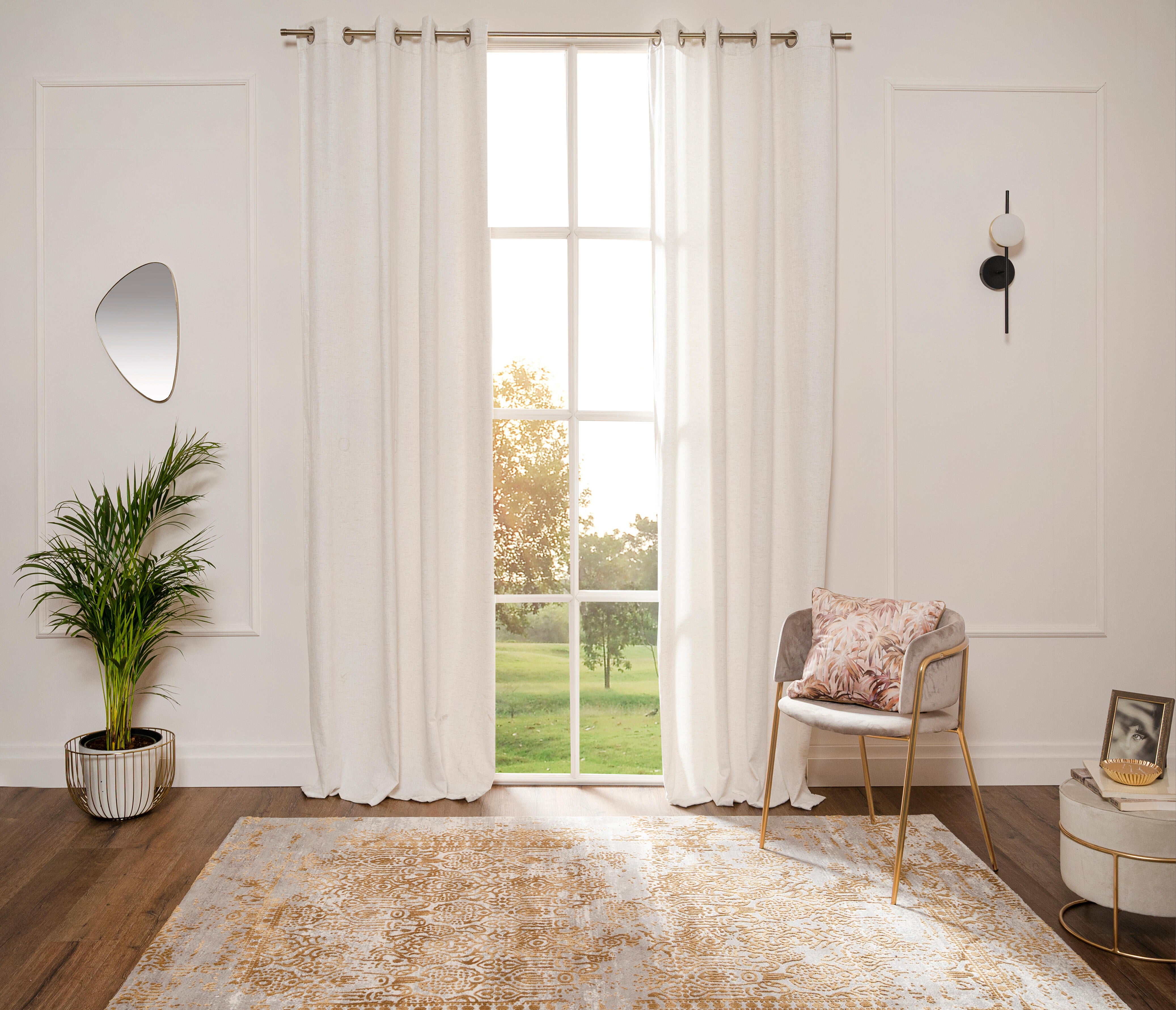 Cortina ollaos Rene poliéster jacquard de 140x270cm liso beig - 3