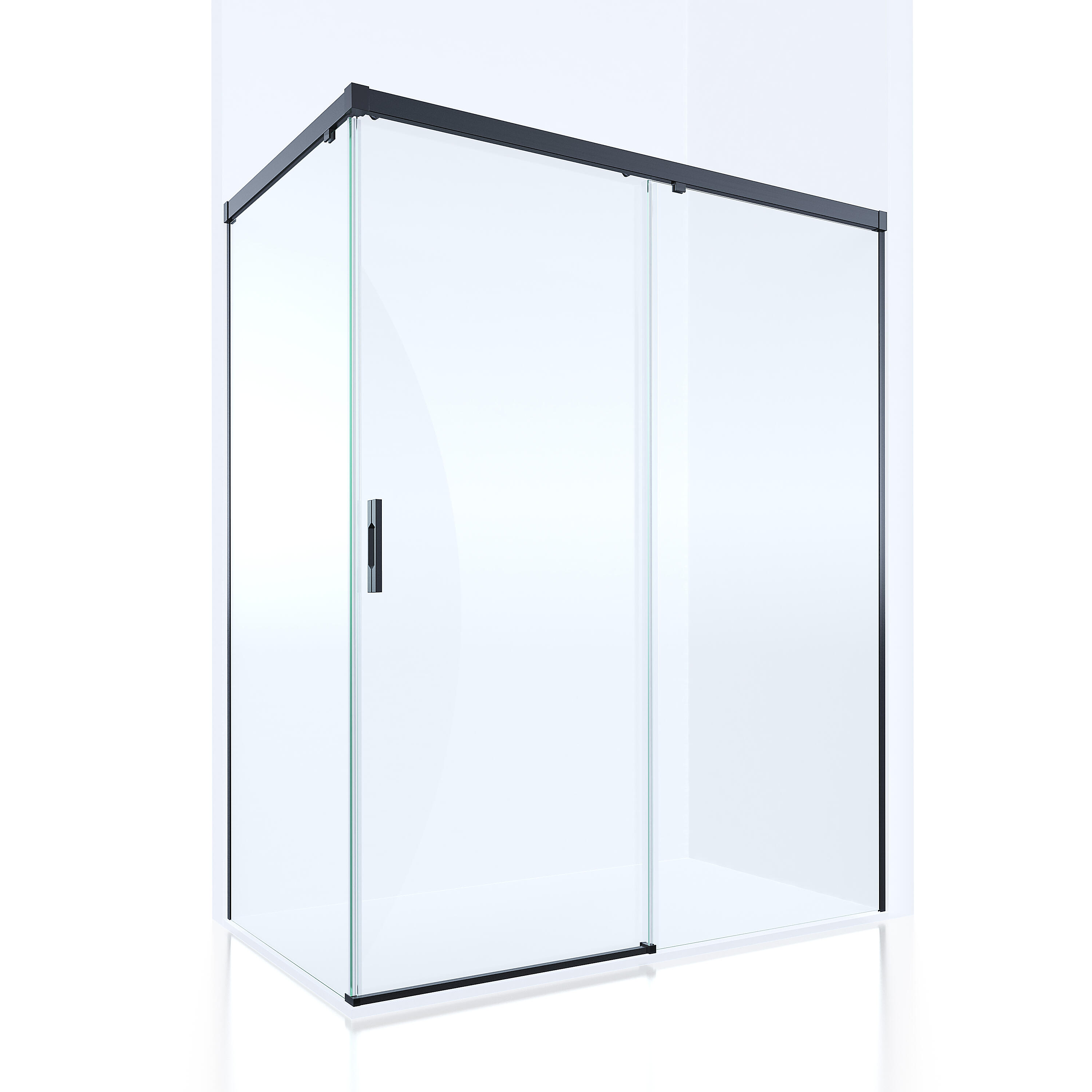 Mampara de ducha frontal con panel fijo lateral corredero transparente tala perfil negro (90.1-100)+70 x200 cm