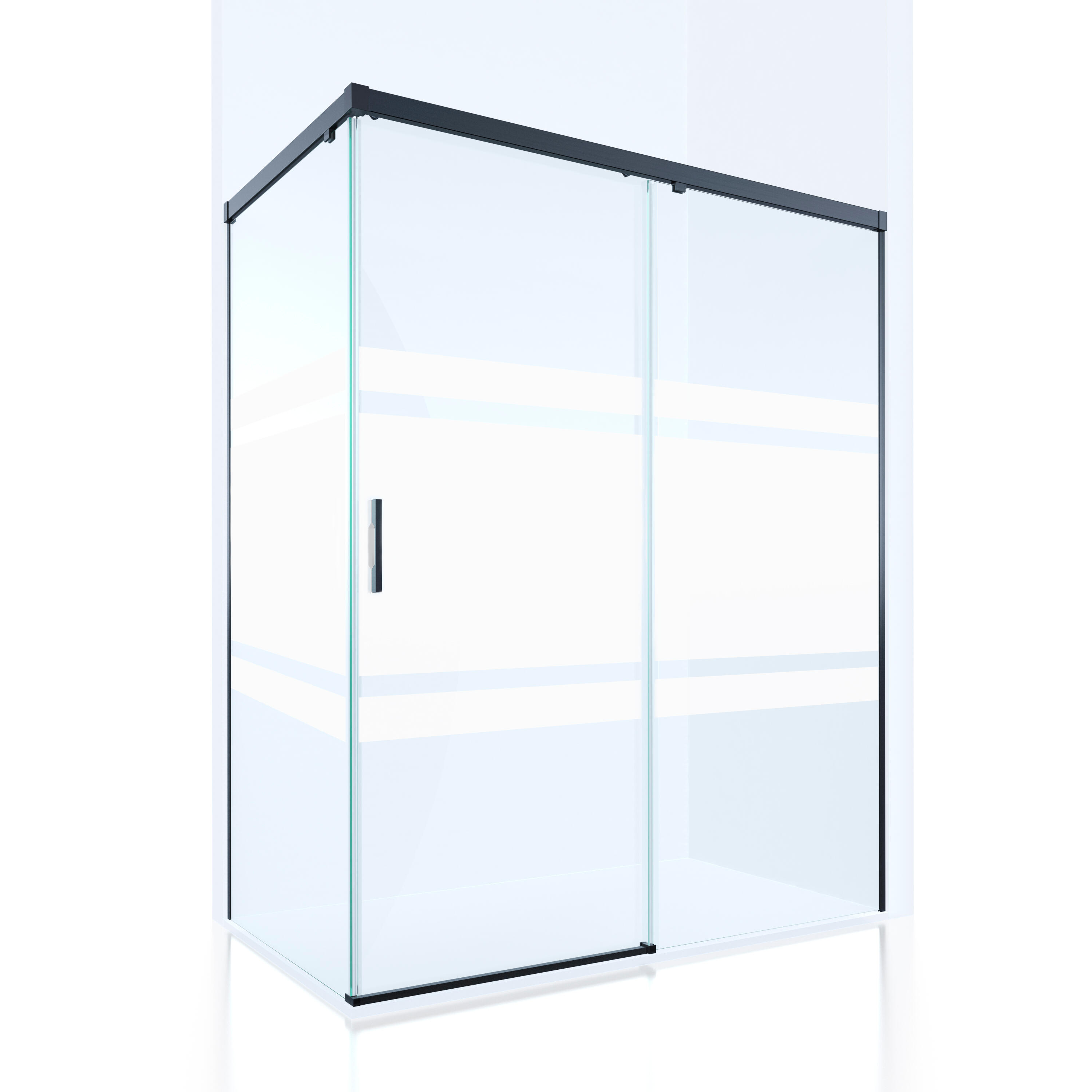 Mampara de ducha frontal corredera serigrafiada y panel fijo lateral Tala Perfil aluminio negro. Ancho adaptable (150.1-160)+80 x200 cm. Cristal templado de seguridad serigrafiado. Tratamiento antical y cierre magnético Glassinox - 6