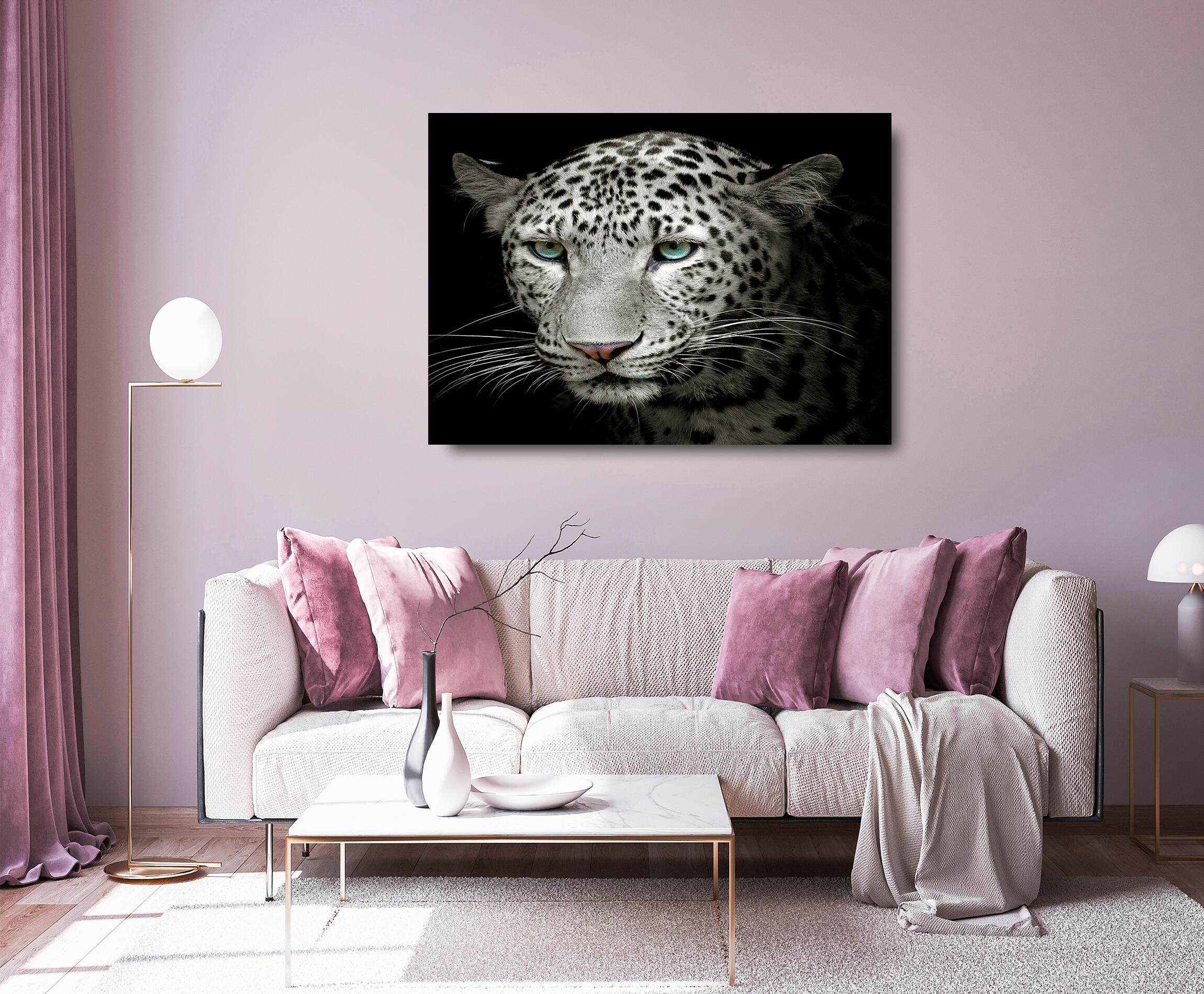 Pintura impresa sin marco animales rectangular de 140 x 100 cm. mdf guepardo negro pasteles cálidos