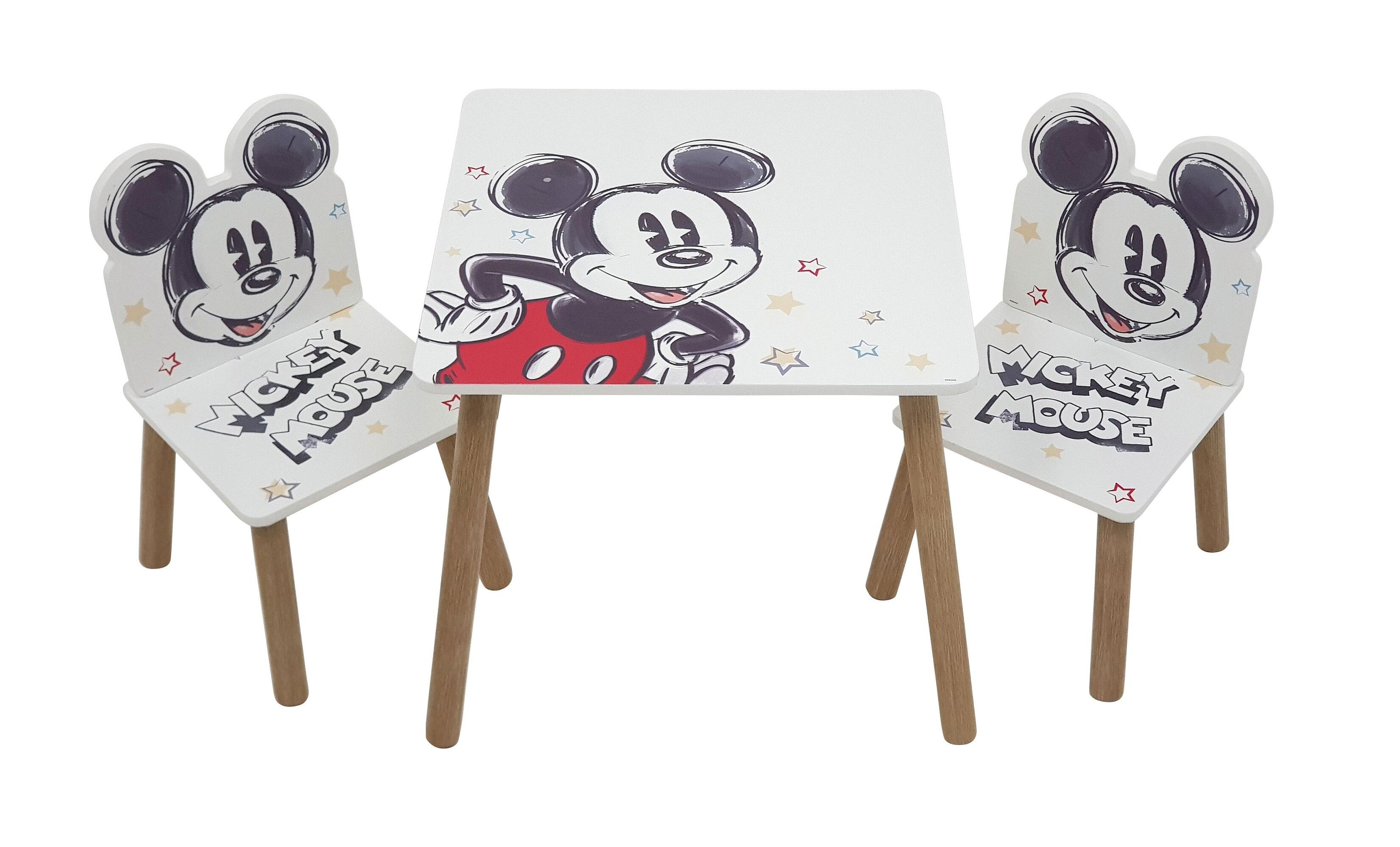 Set de mesa con dos sillas de madera de mickey mouse color blanco de 44x50x50cm