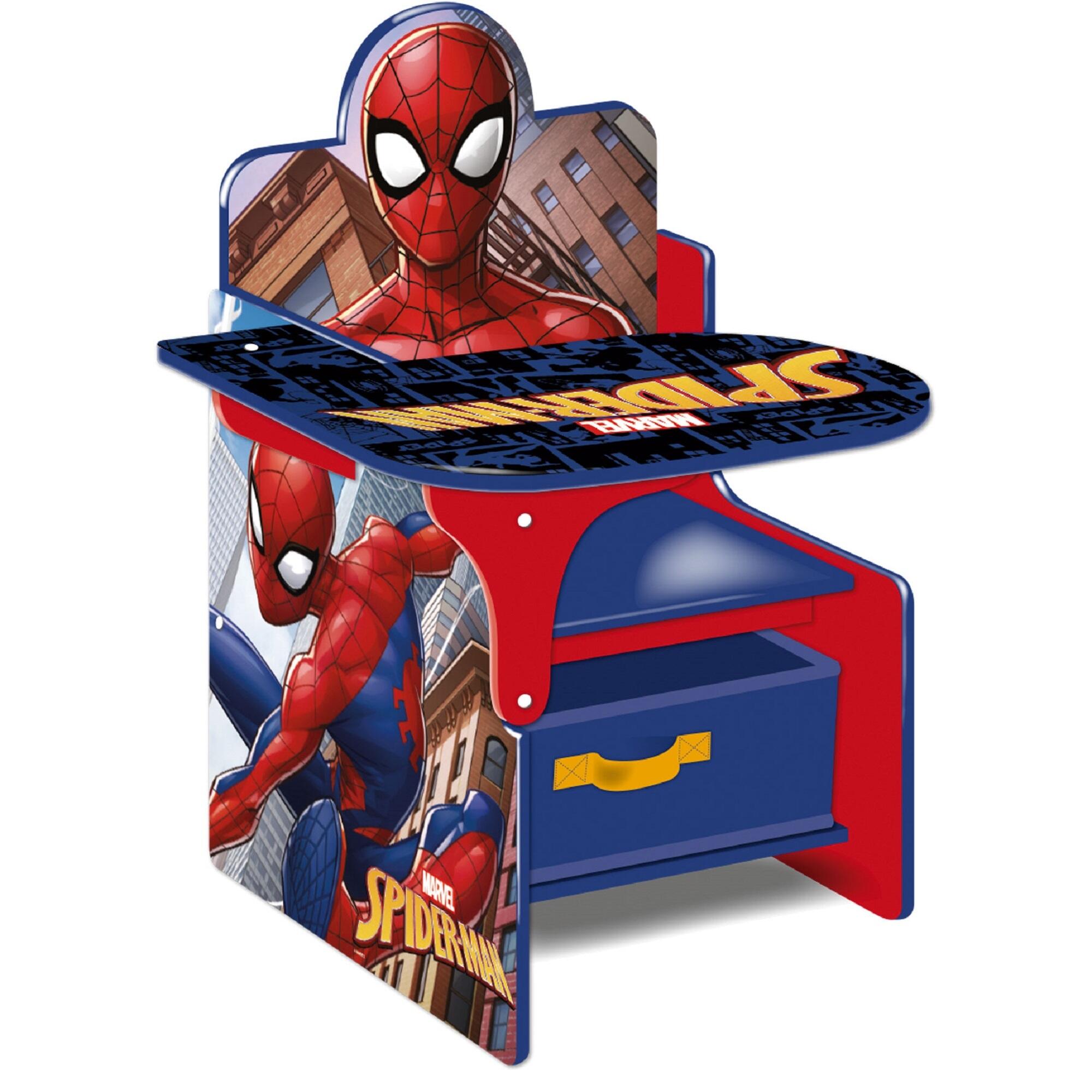 Silla pupitre de spider-man de madera color azul y rojo de 52x60x50cm