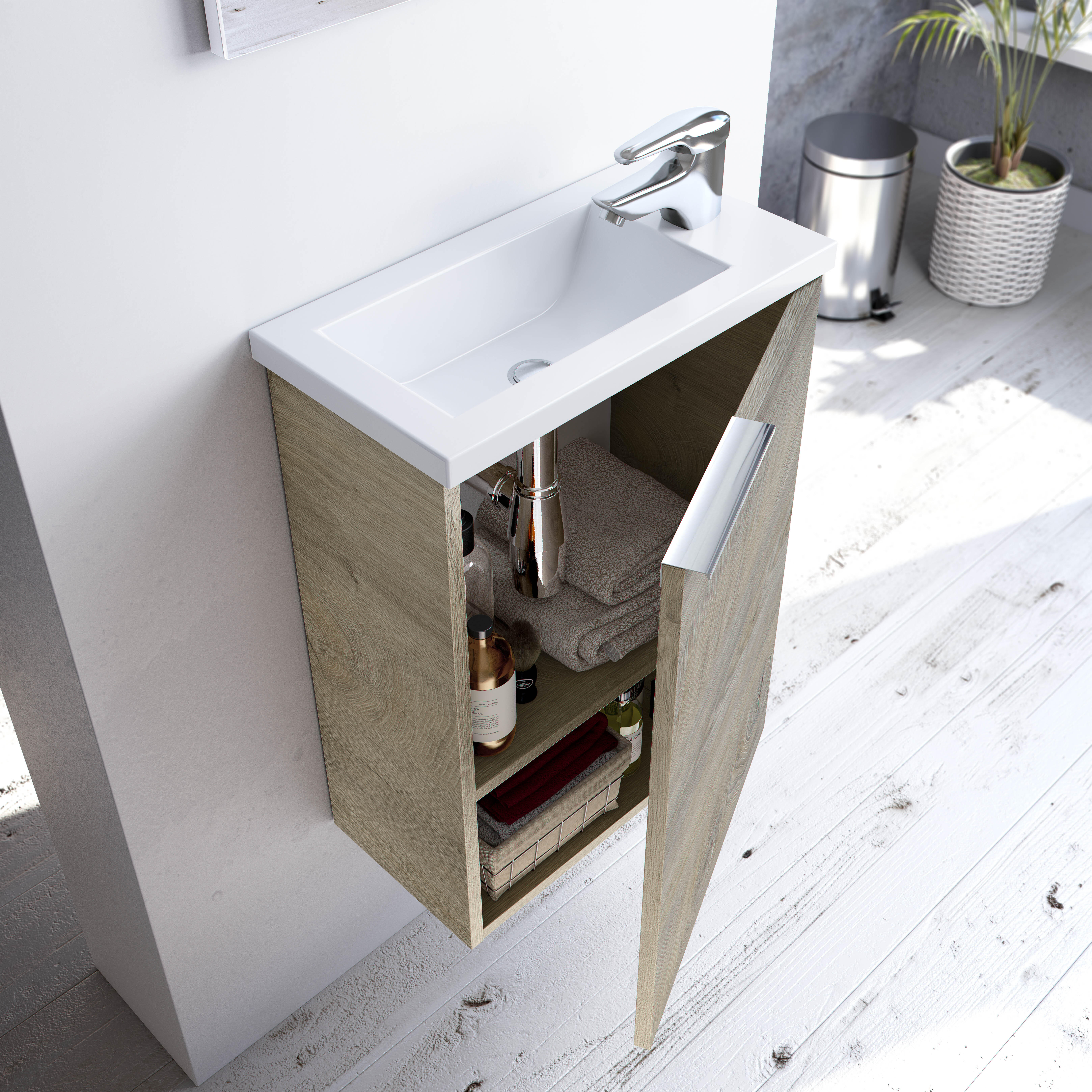 Mueble de baño con lavabo y espejo  Compac roble claro  40x22 cm - 4