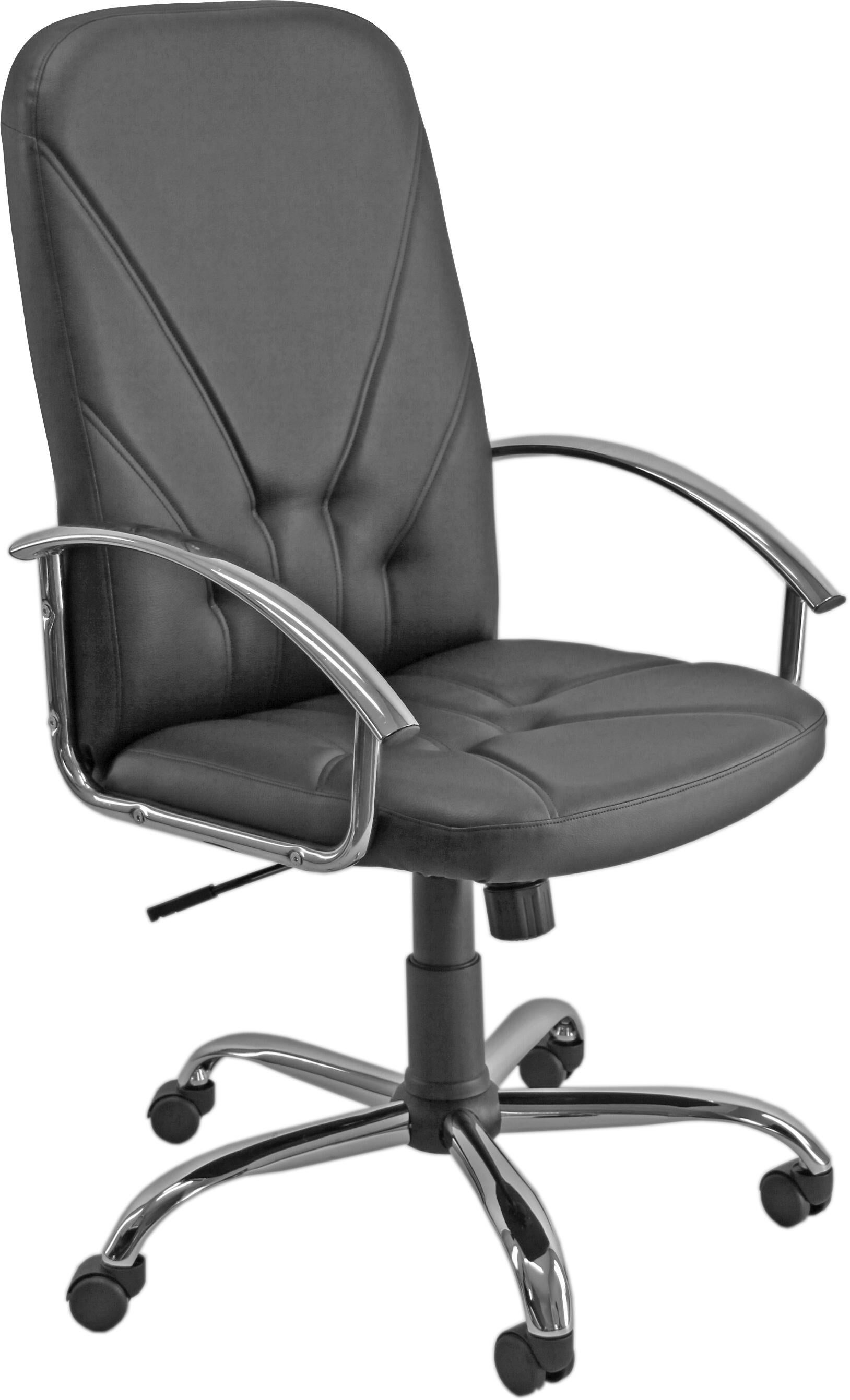 Sillón dante de cuero negro y base cromada con reposabrazos