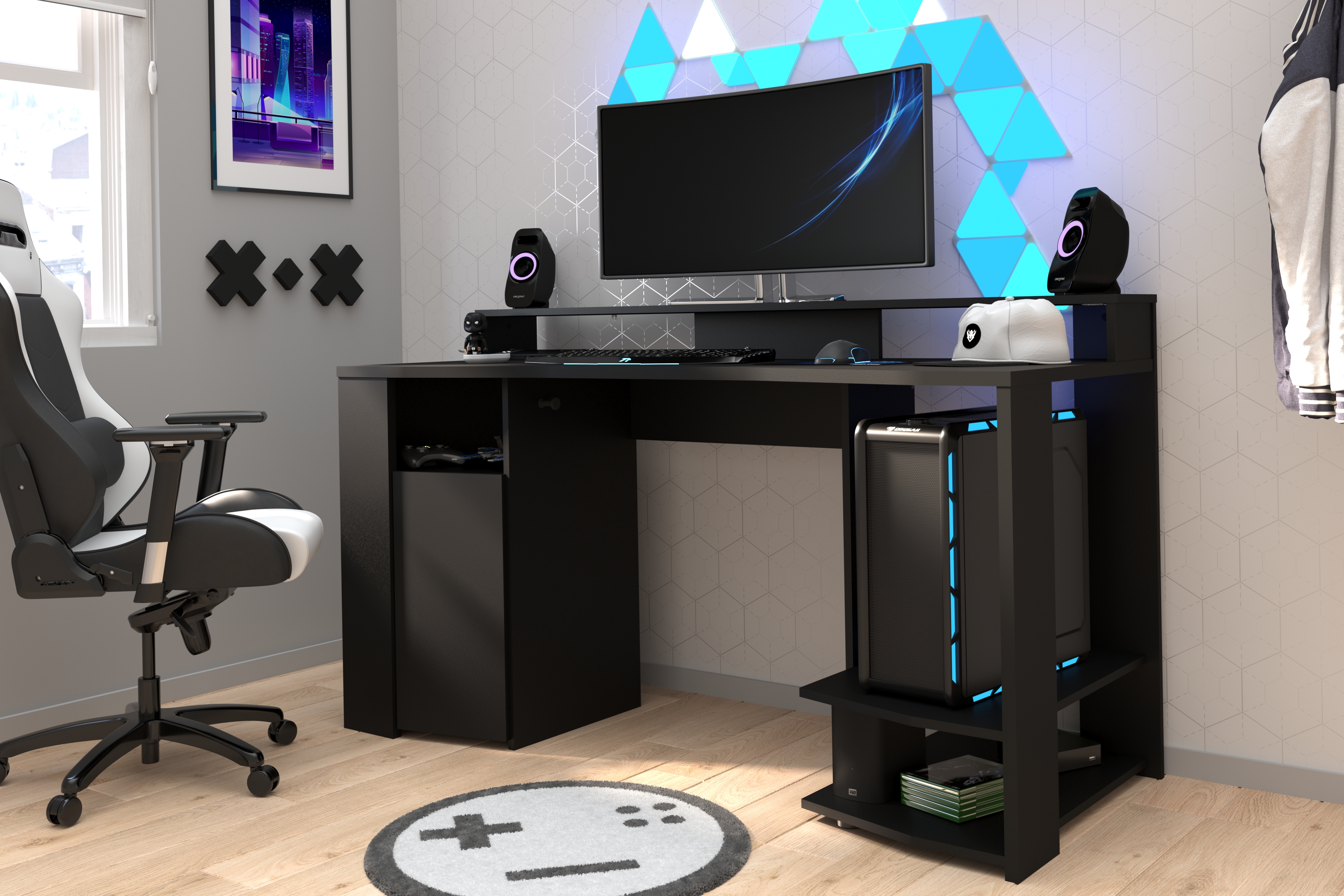Mesa de gaming vulcano color negro de 152x87x62cm