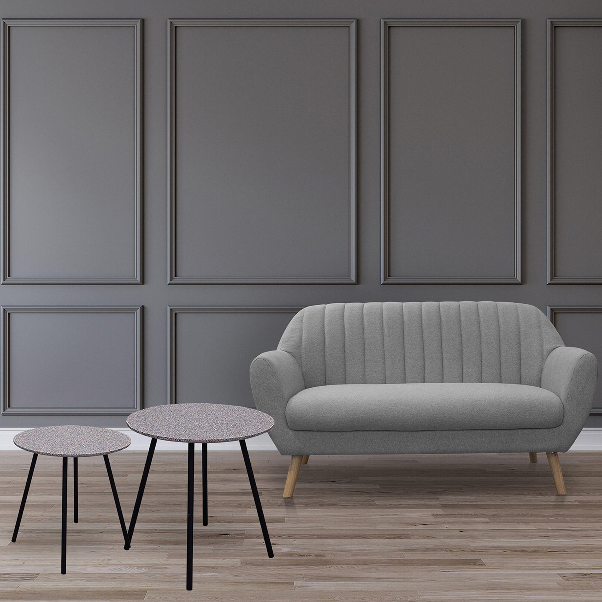 Set de dos mesas auxiliares redondas de mdf color gris de 48x48x48cm