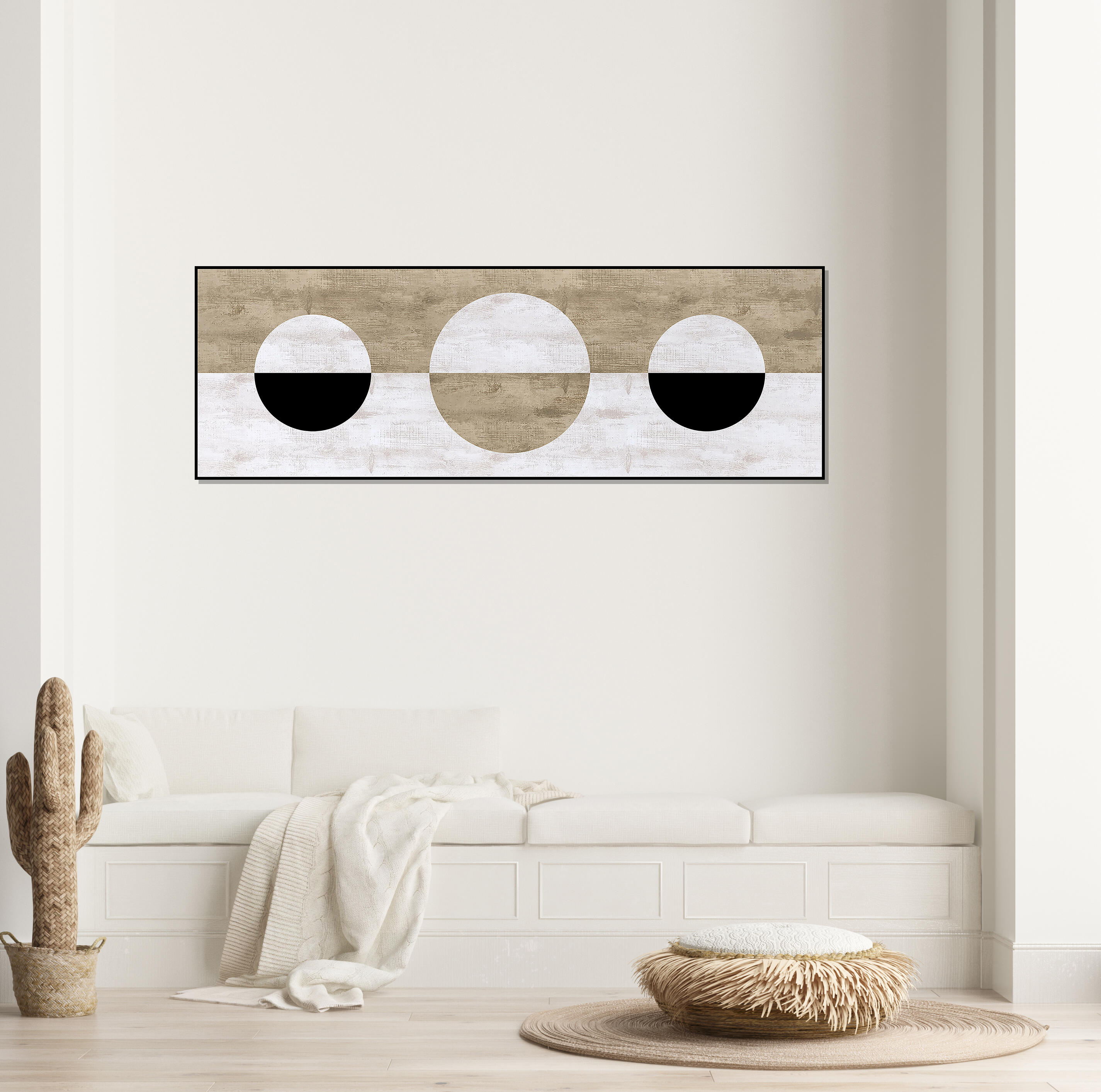 Lienzo deco line negro circulos 50x150 cm
