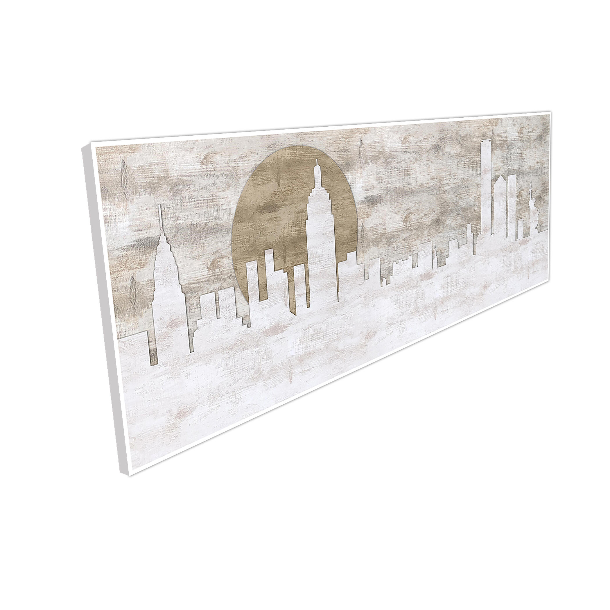 Cuadro pintura impresa enmarcada Urban city rectangular de 152 x 52 cm. MDF NY multicolor. Marco color Blanco - 4