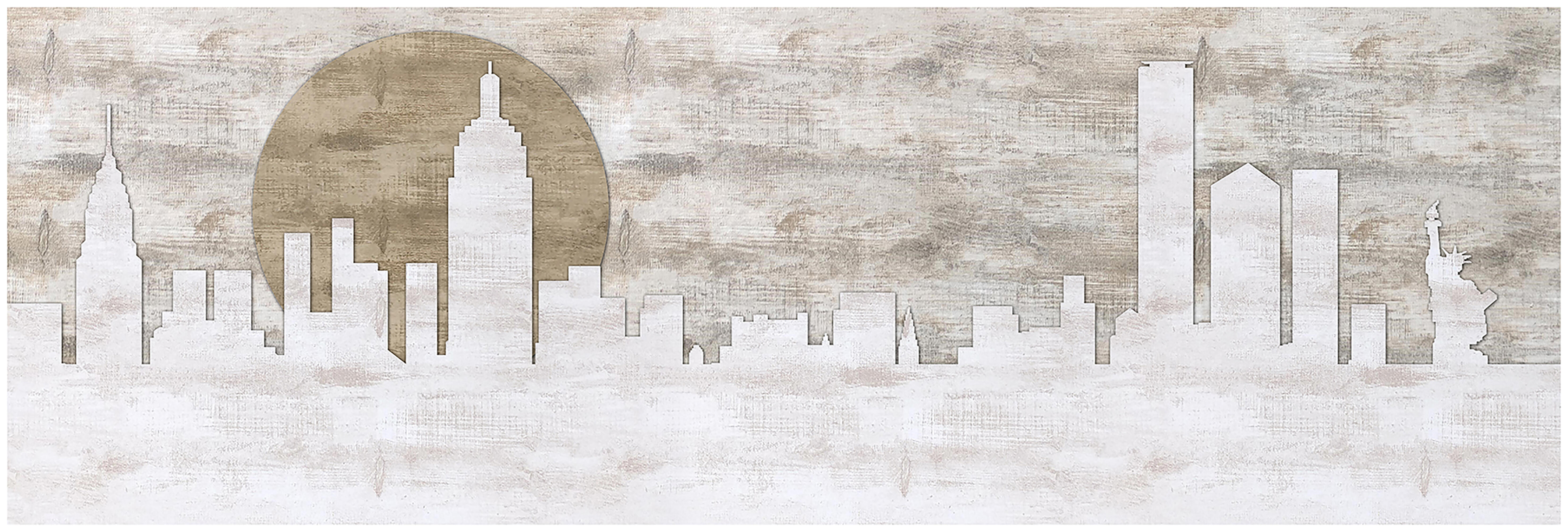 Cuadro pintura impresa enmarcada Urban city rectangular de 152 x 52 cm. MDF NY multicolor. Marco color Blanco - 2