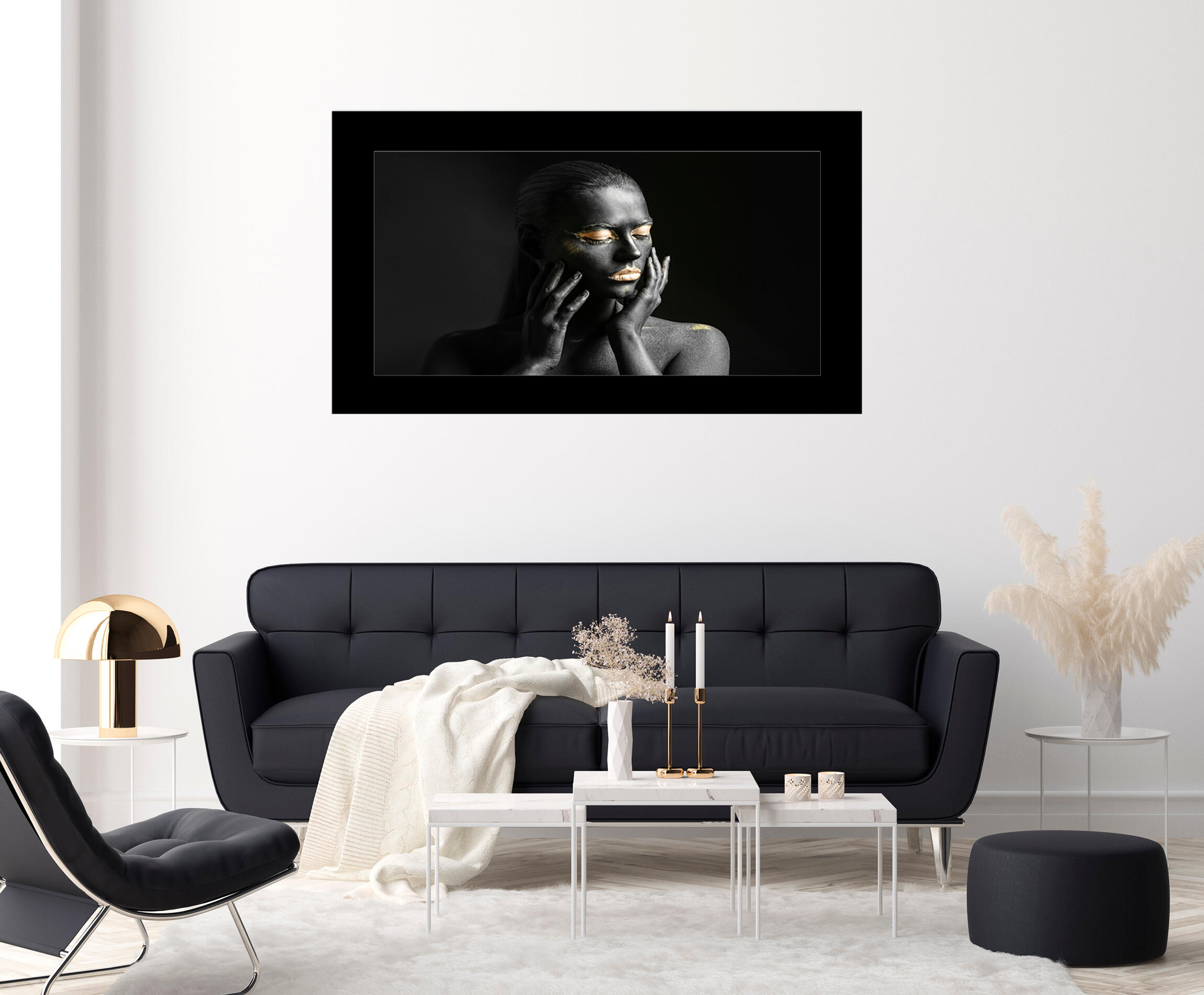 Pintura impresa brillo woman ojos oro 80x140cm