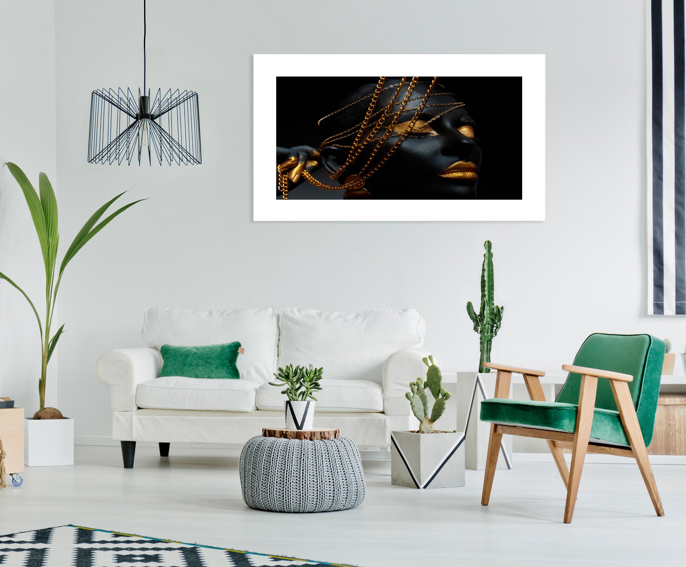 Pintura impresa brillo woman cadena oro m/bl 80x140cm