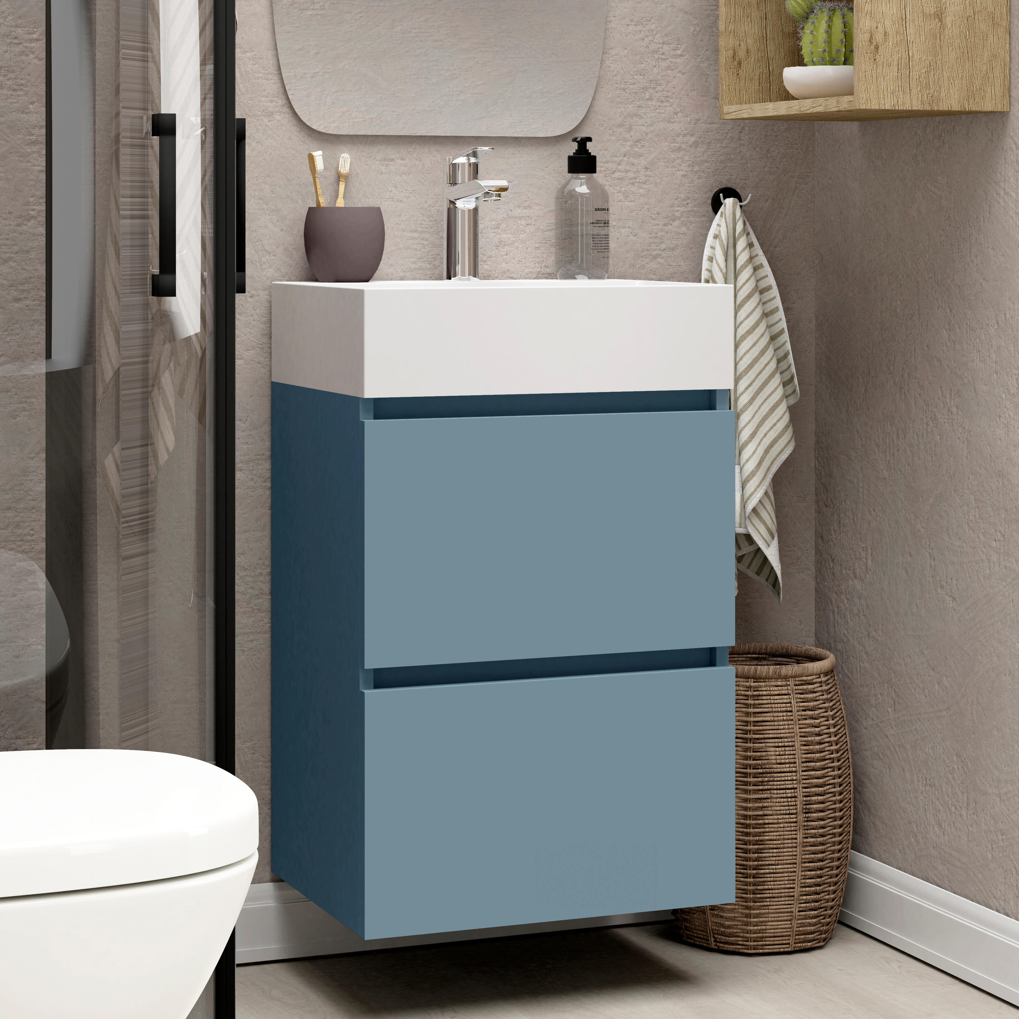 Mueble de baño con lavabo  Espacio M azul claro mate 45x35 cm - 4