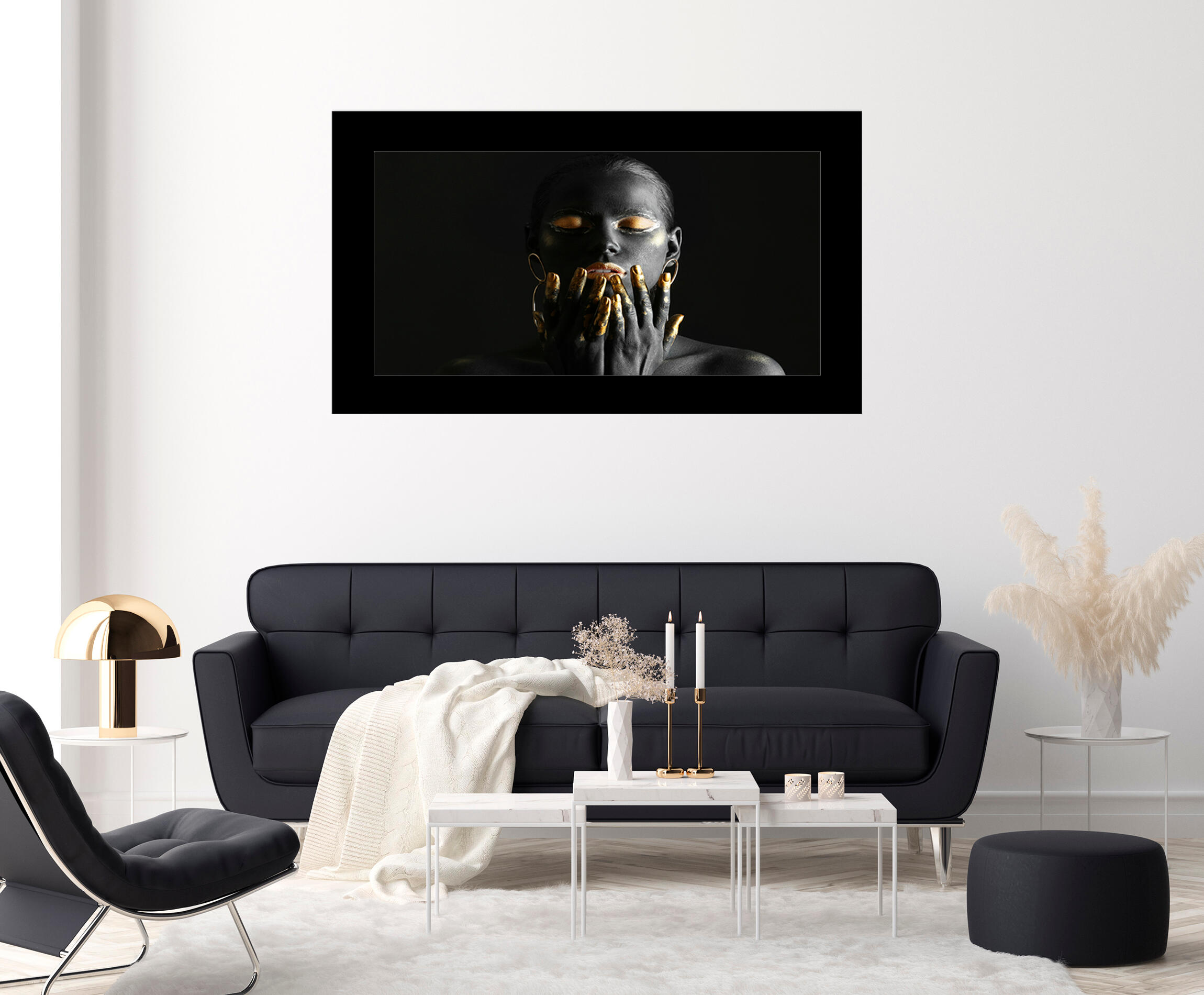 Pintura impresa brillo woman dorada manos m/ng 80x140cm