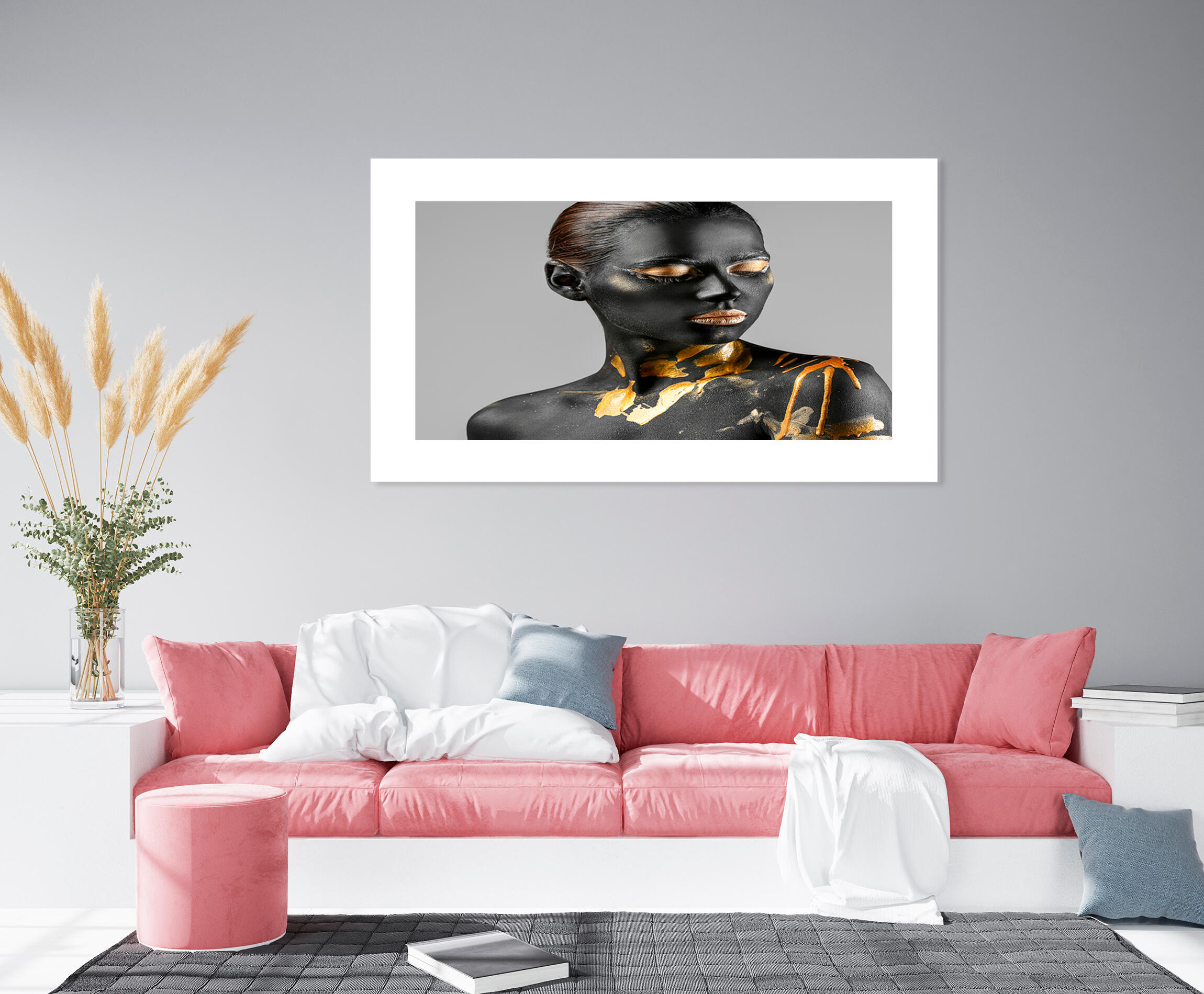Pintura impresa brillo mujer gris m/bl 80x140cm