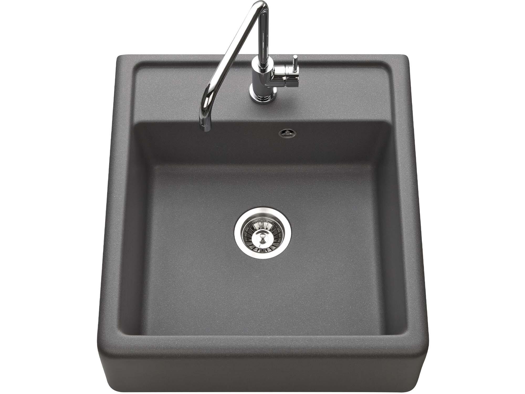 Fregadero sobre encimera de granito gris chambord para muebles de 60 cm