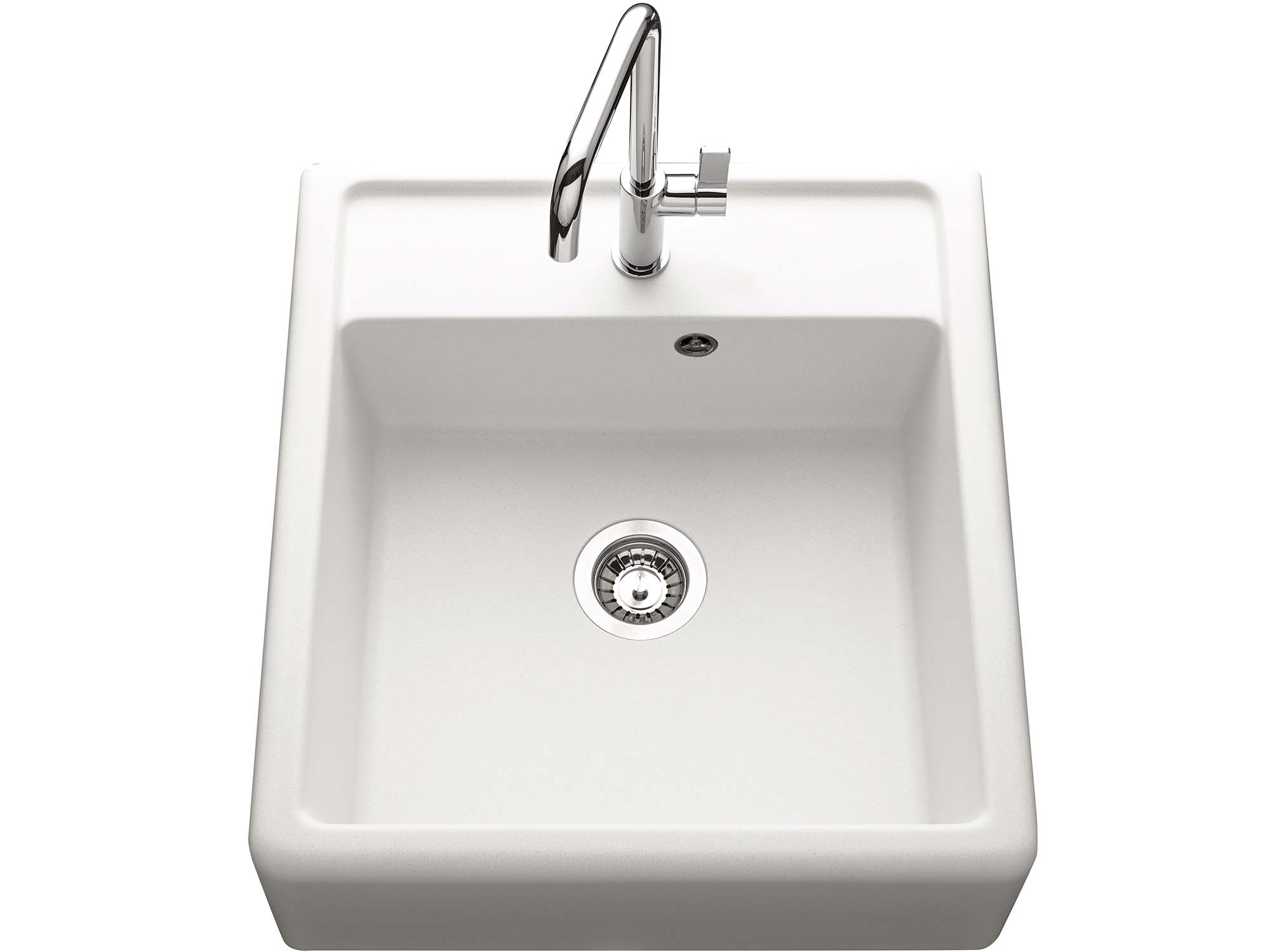 Fregadero sobre encimera de granito blanco chambord para muebles de 60 cm