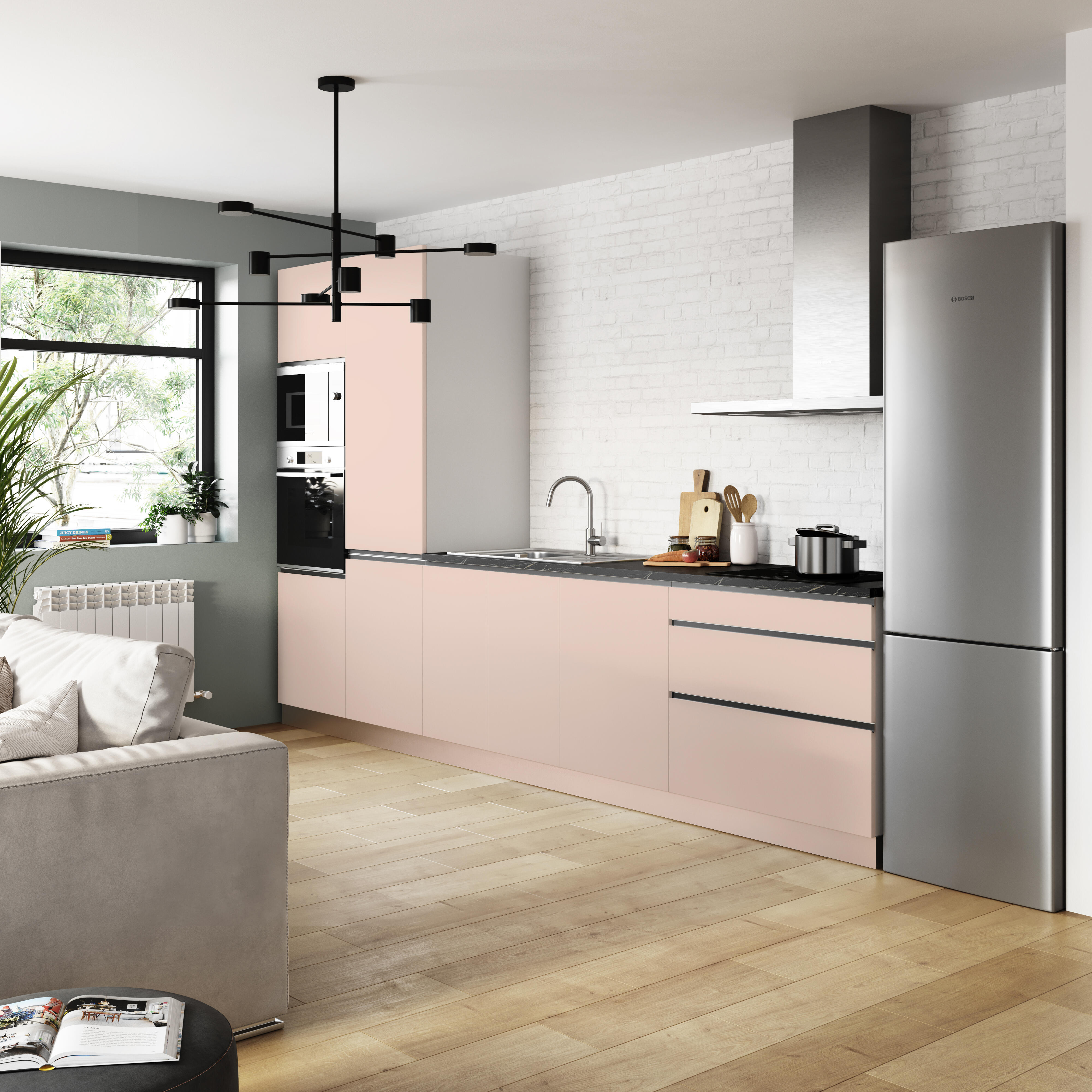 Cocina en kit topo 360 cm con 2 columnas + 3 módulos bajos