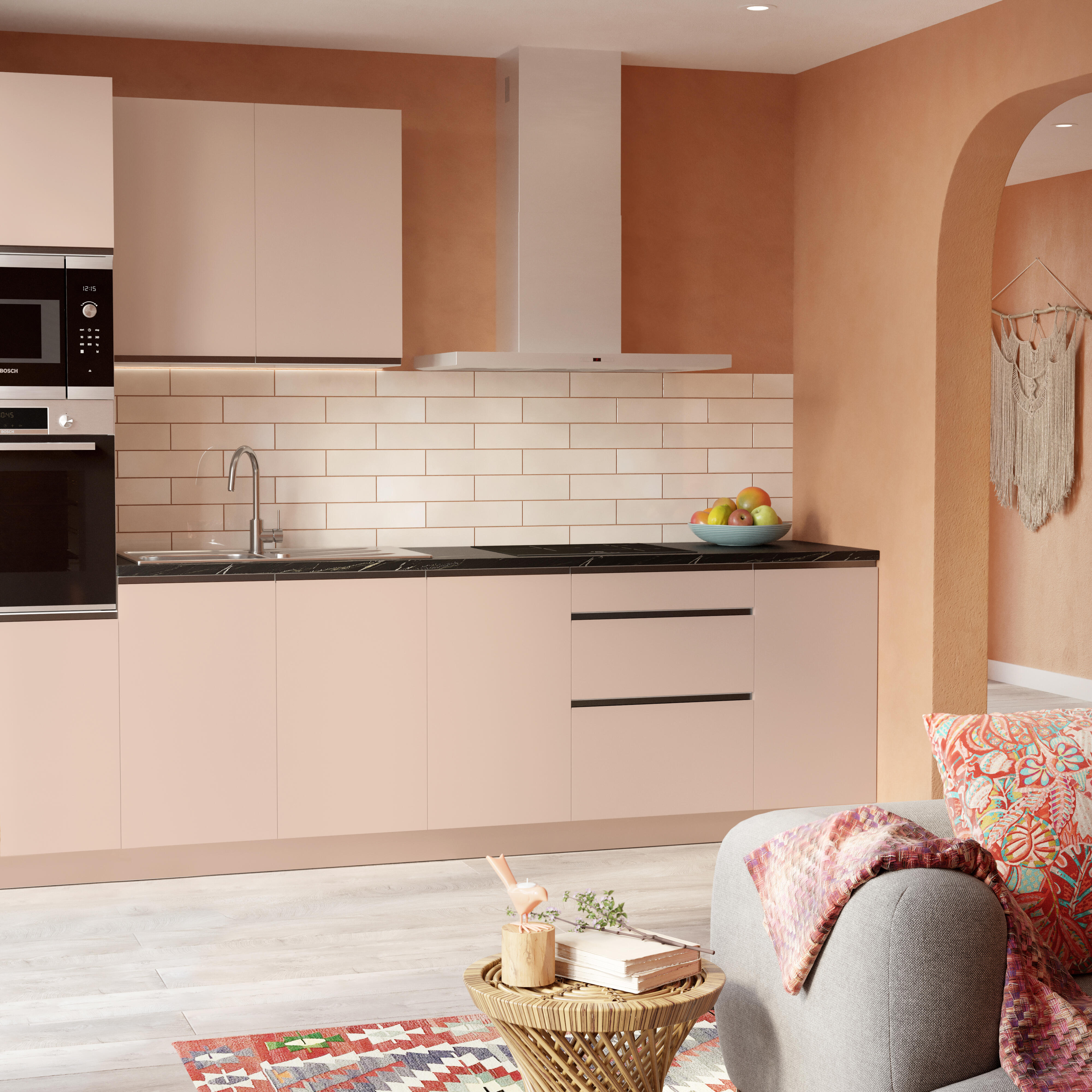 Cocina en kit topo 300 cm con columna + 1 módulo alto + 4 módulos bajos