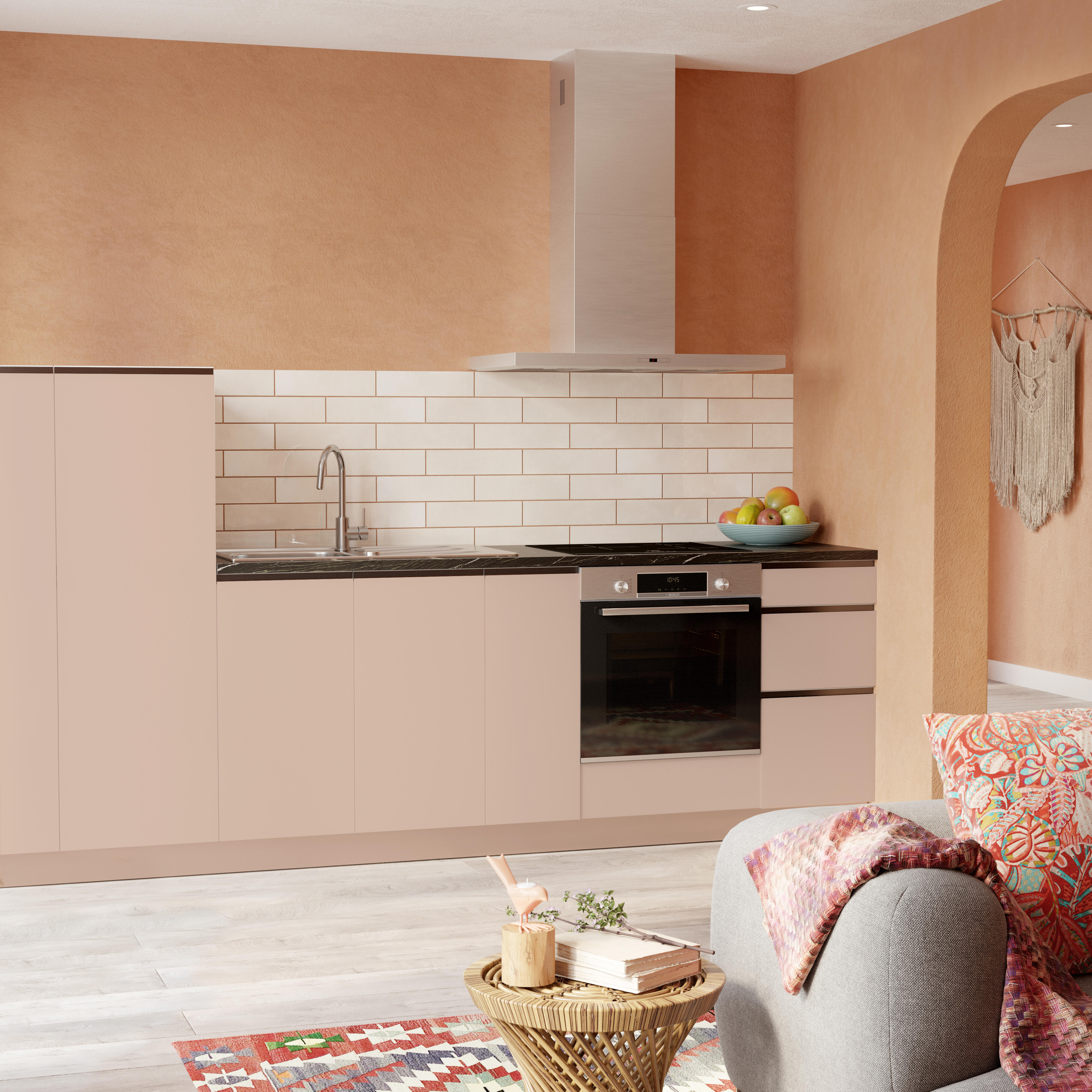 Cocina en kit topo 300 cm con 2 semicolumnas + 4 módulos bajos