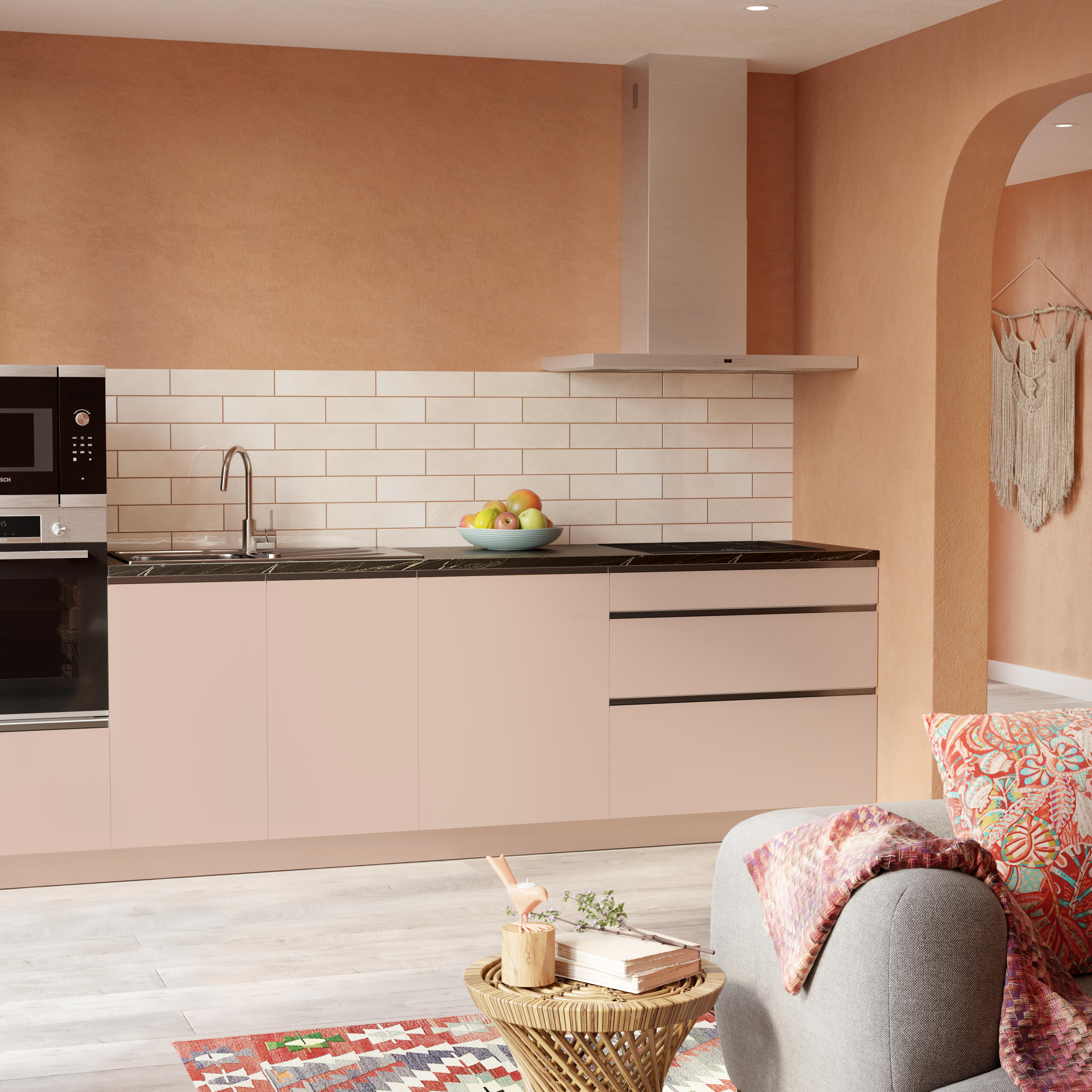 Cocina en kit topo 300 cm con semicolumna + 3 módulos bajos