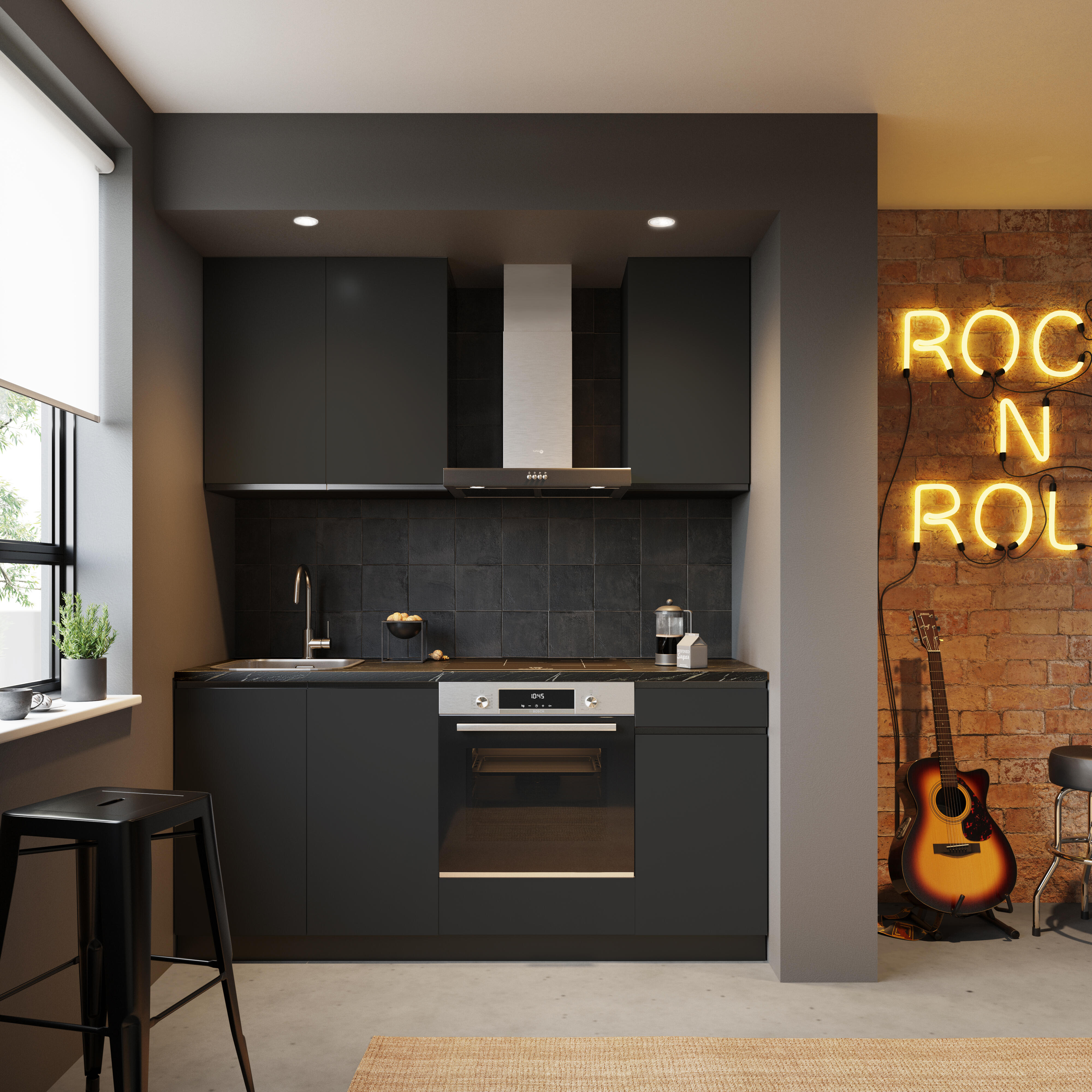 Cocina en kit antracita 180 cm con 2 módulos altos + 3 módulos bajos