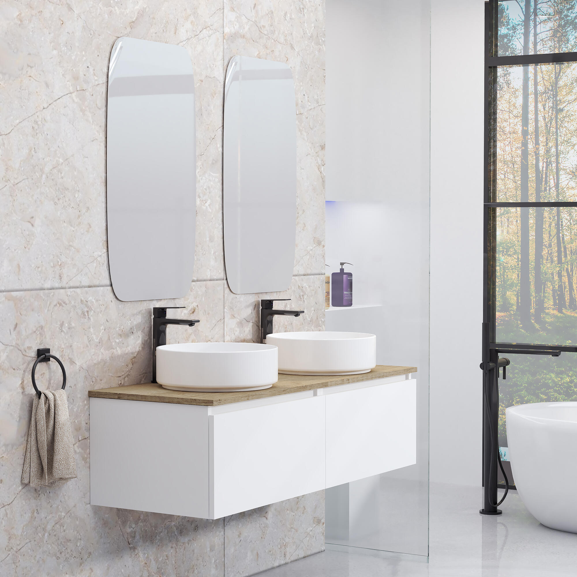 Mueble de baño con lavabo y espejo doble toko blanco satinado 120x44.6 cm