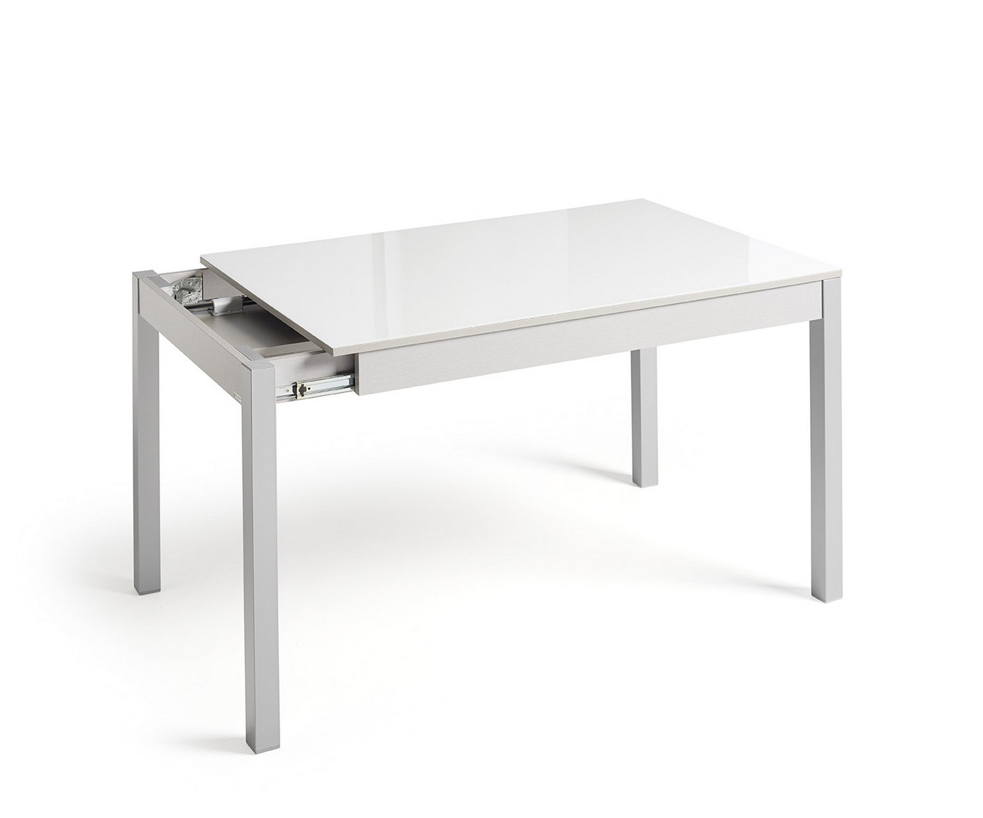 Mesa atenas extensible de cristal blanco óptico 110x70
