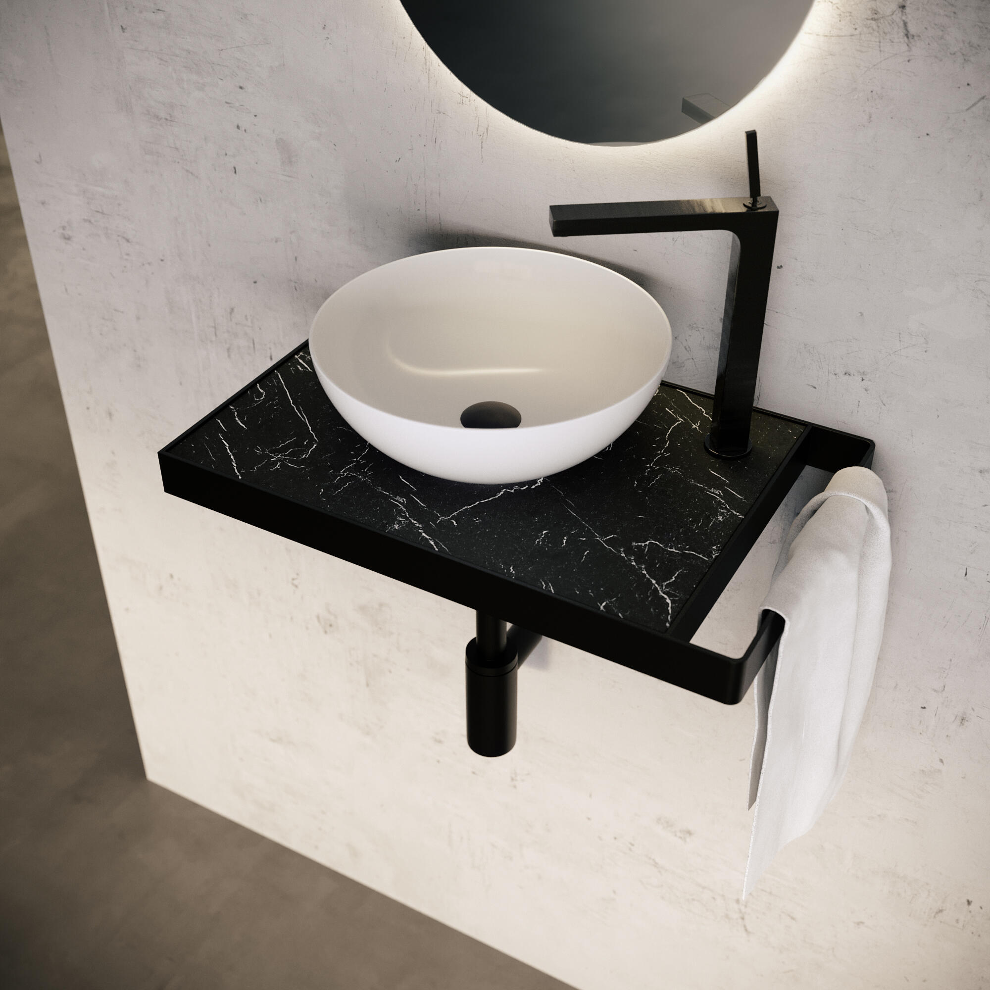 Mueble de baño con lavabo marmostone negro mate 50x30 cm