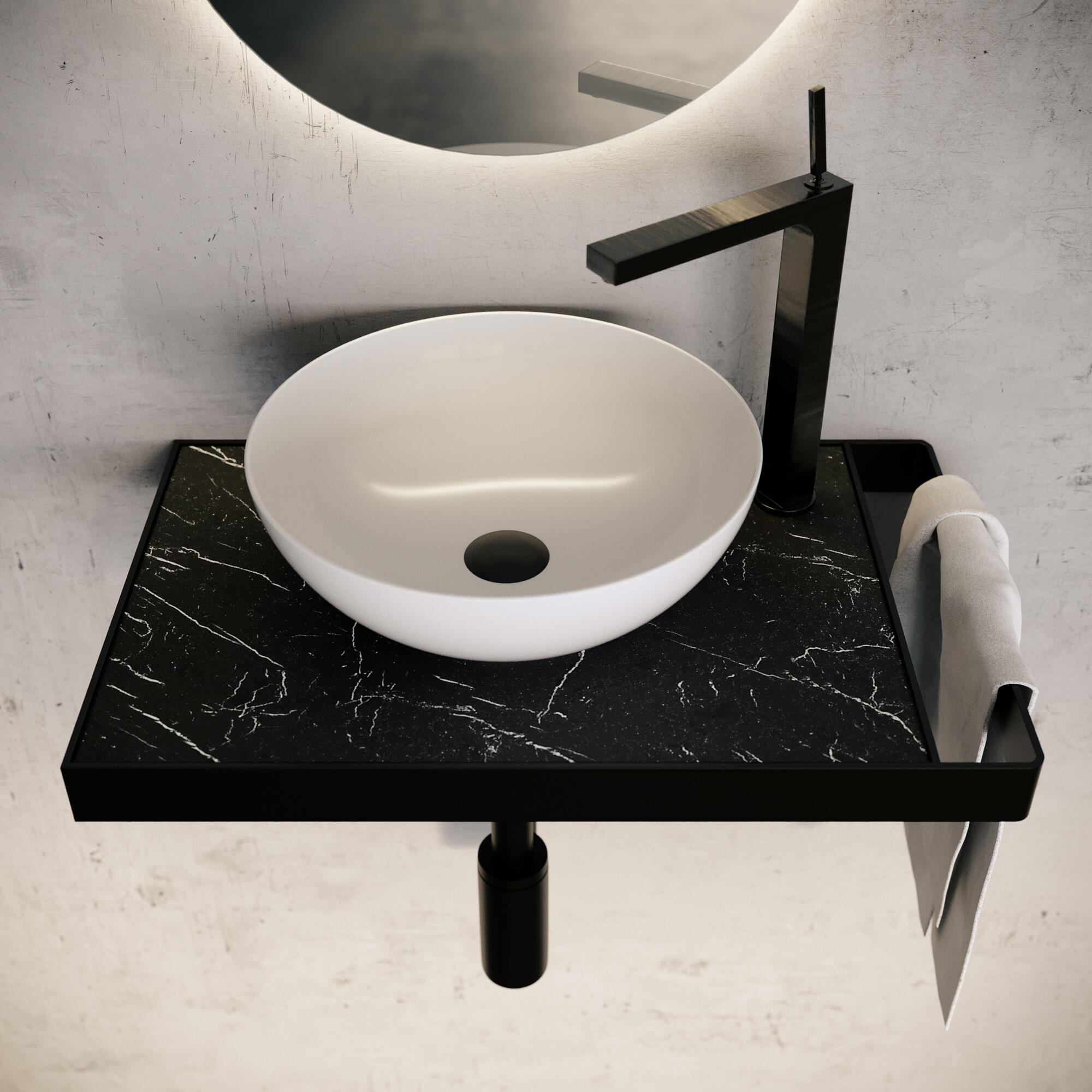 Mueble de baño con lavabo marmostone negro mate 50x30 cm