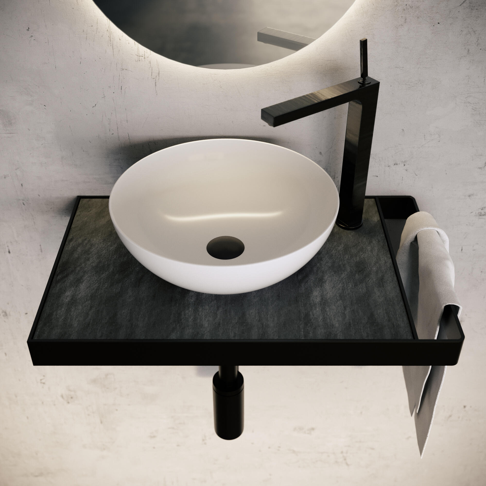 Mueble de baño con lavabo  Marmostone negro mate 50x30 cm - 2
