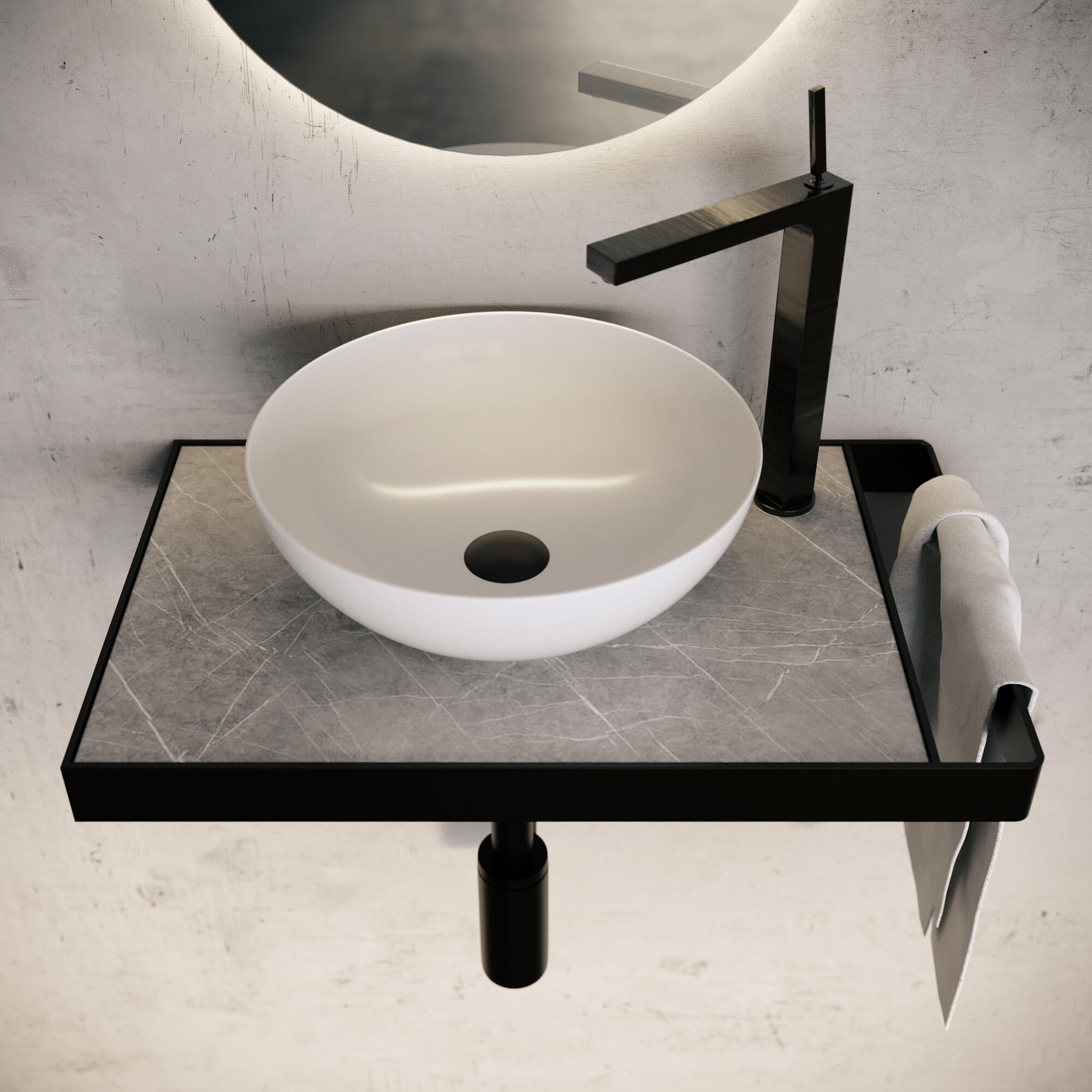 Mueble de baño con lavabo marmostone gris mate 50x30 cm