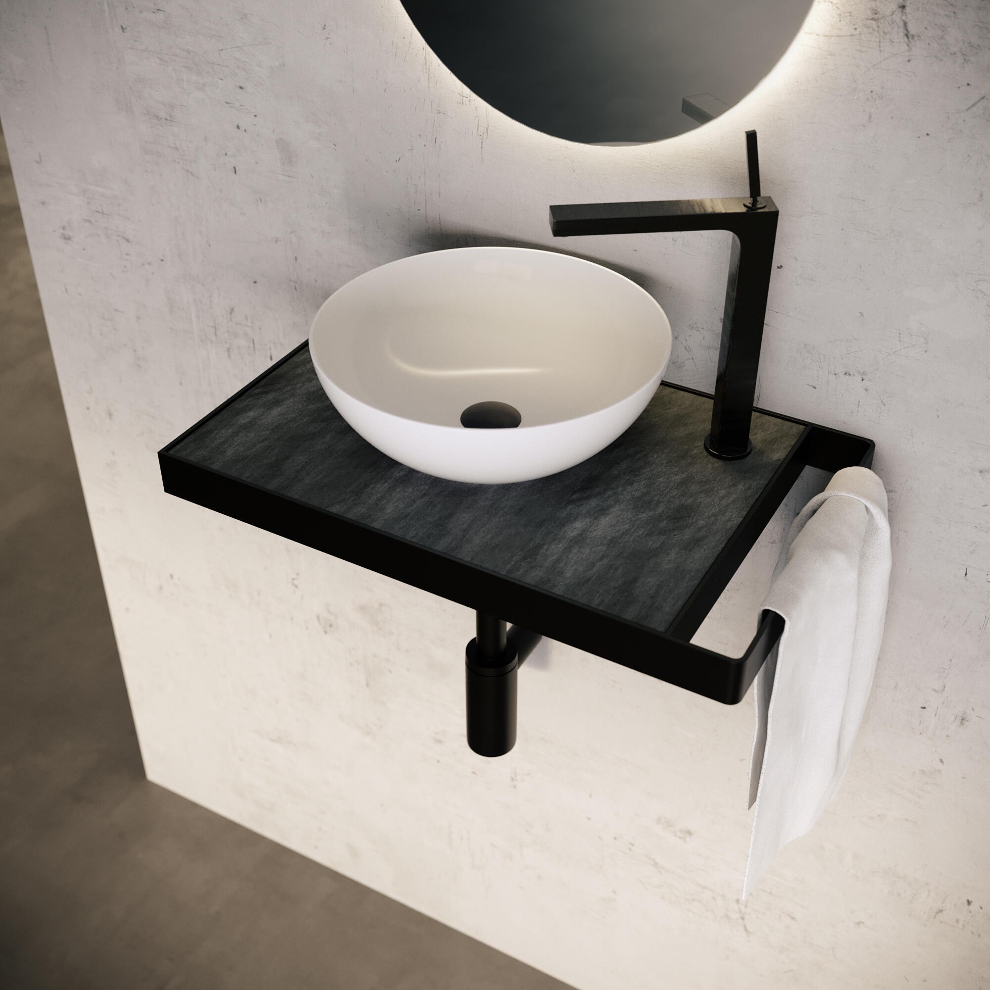 Mueble de baño con lavabo marmostone negro mate 50x30 cm